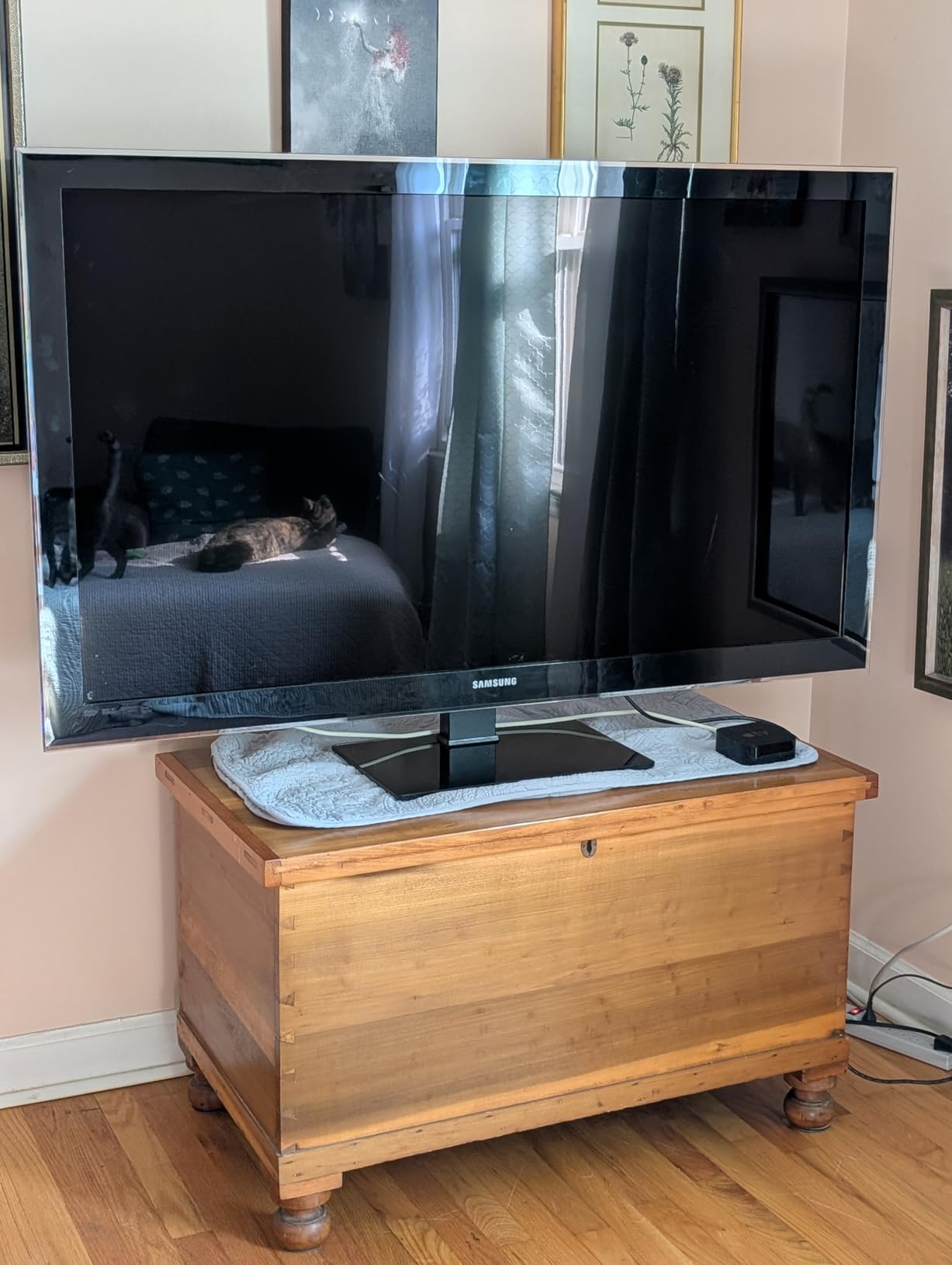 Rfiver Universal Swivel TV Stand Table Top TV Stand for 32-65,70,75 Inch LCD LED TV up to 110 lbs -Height Adjustable Center Pedestal Stand Replacement with Heavy Duty Tempered Glass Base - Customer Photo 1