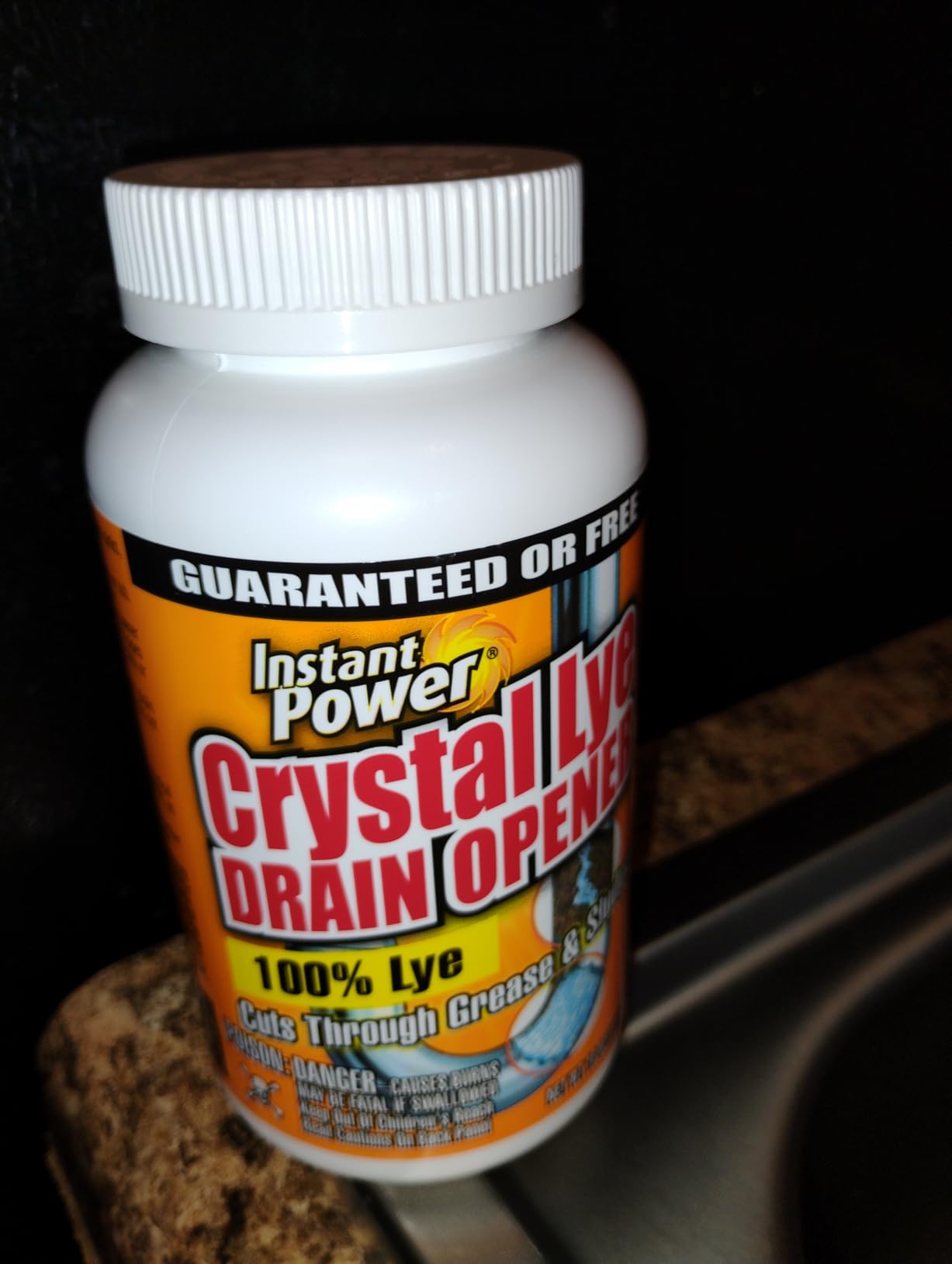 Instant Power Crystal Lye Drain Opener, Lye Sodium Hydroxide, Unclogs Bathroom and Kitchen Sinks, Drains, Shower Pipes 1 Lb Customer Review Instant Power Crystal Lye Drain Opener, Lye Sodium Hydroxide, Unclogs Bathroom and Kitchen Sinks, Drains, Shower Pipes 1 Lb - Customer Photo 1