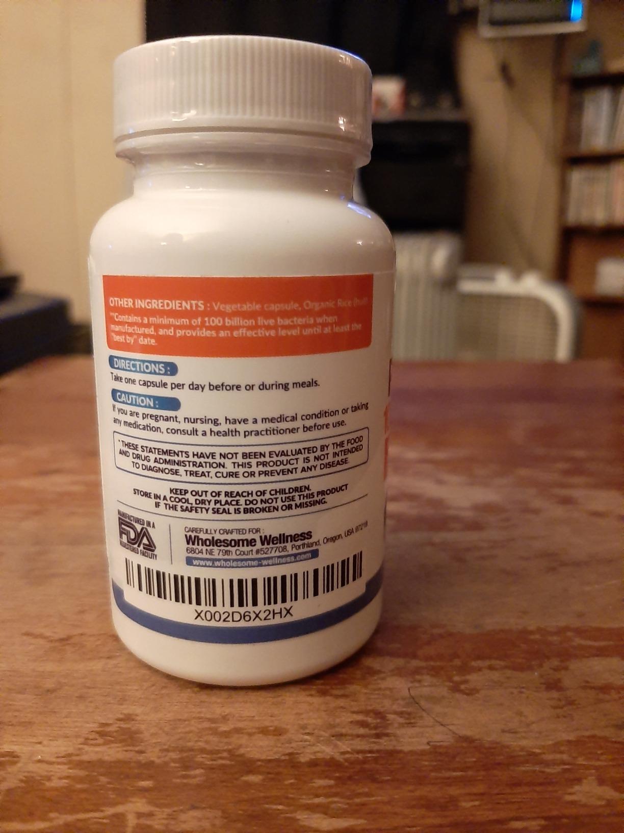 Wholesome Wellness Organic Raw Probiotics 100 Billion CFU, Dr Formulated for Women and Men, Complete Adult Supplement with Prebiotics and Digestive Enzymes; 30 Capsules, Shelf Stable - Customer Photo 1