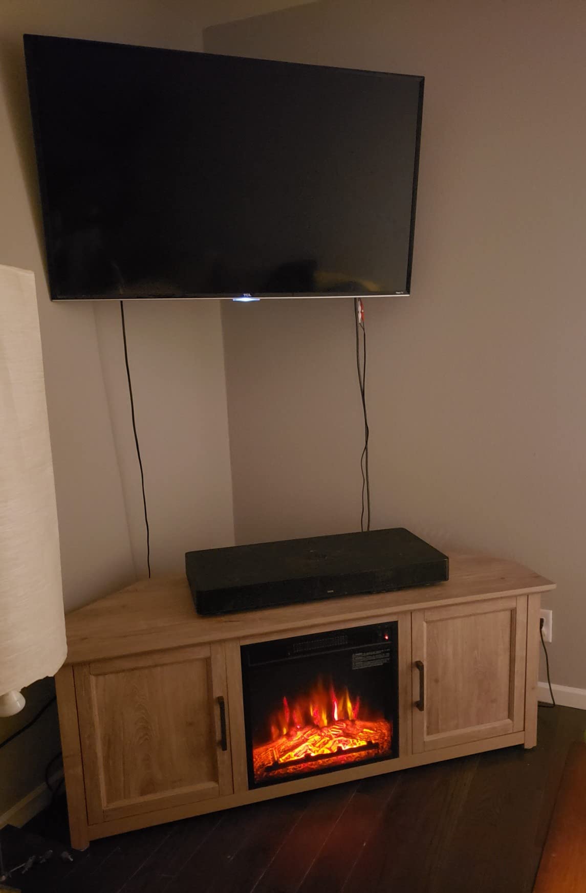 Crosley Furniture Camden Corner Fireplace TV Stand for 65+ inch TVs, Entertainment Center with Storage Shelves, Dark Walnut Customer Review Crosley Furniture Camden Corner Fireplace TV Stand for 65+ inch TVs, Entertainment Center with Storage Shelves, Dark Walnut - Customer Photo 1