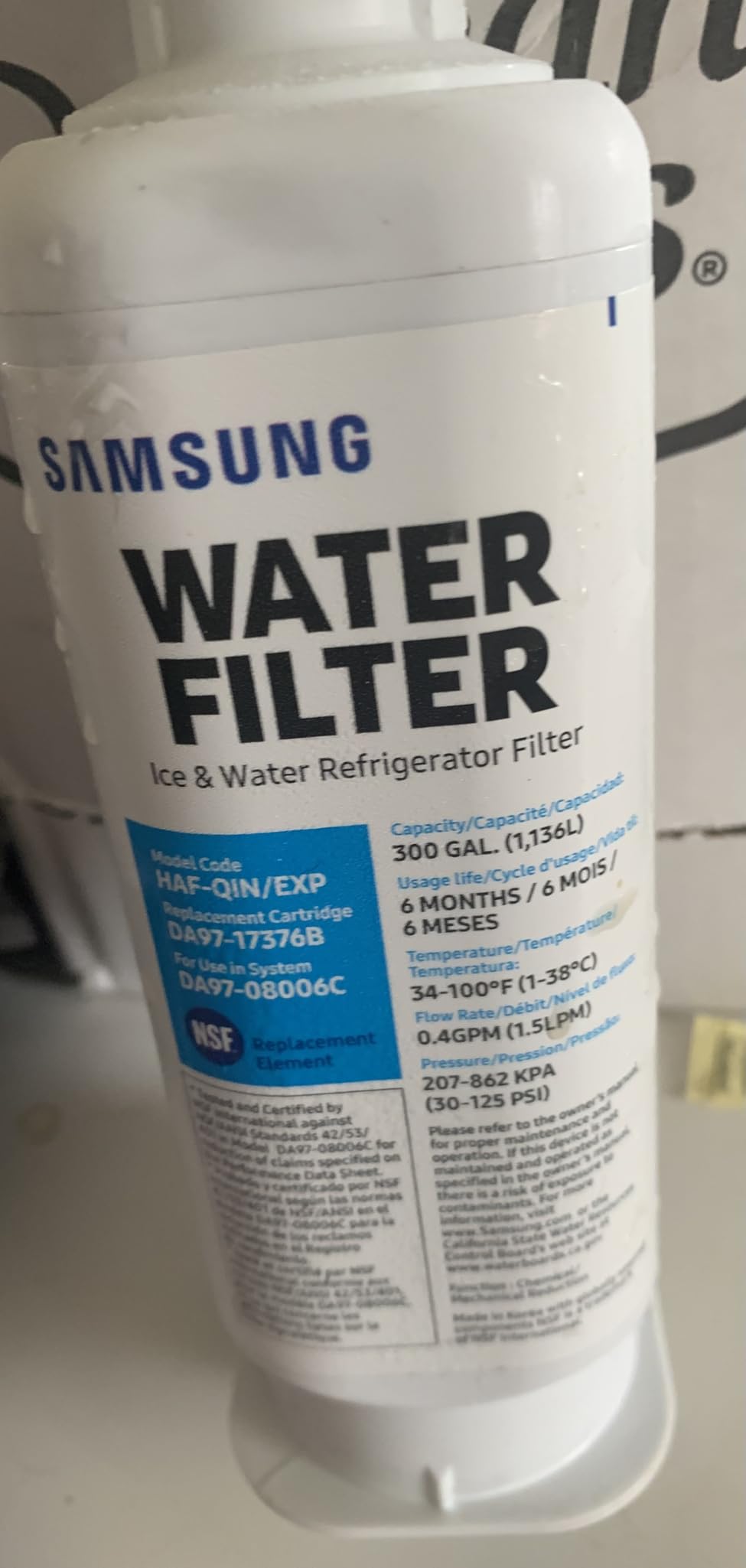 SAMSUNG Genuine Filters for Refrigerator Water and Ice, Carbon Block Filtration for Clear Drinking Water, HAF-QIN-2P, 2 Pack Customer Review SAMSUNG Genuine Filters for Refrigerator Water and Ice, Carbon Block Filtration for Clear Drinking Water, HAF-QIN-2P, 2 Pack - Customer Photo 3