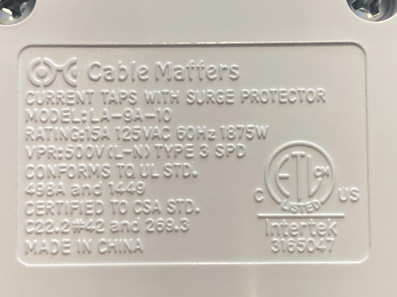 [ETL Listed] Cable Matters 1350 Joules Single Outlet Surge Protector for TV, PC, Xbox, PS5, Refrigerator, Treadmill, 15A/1875W, 500V Clamping Voltage Wall Surge Protector Outlet, White - Customer Photo 2