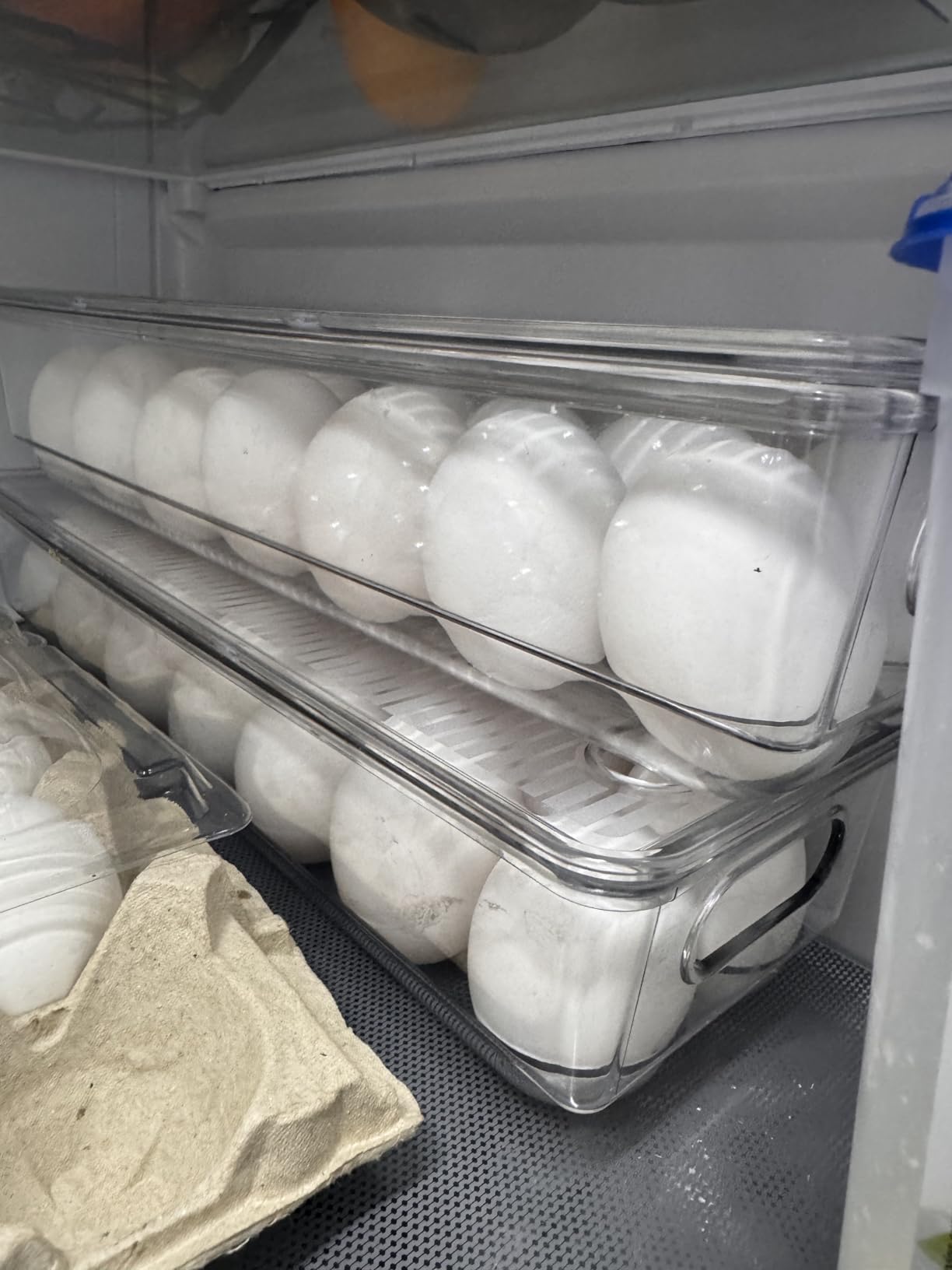 Vtopmart Egg Container Holders for Refrigerator - Clear Stackable Trays for 14 Eggs, Plastic Storage Bins for Fridge Organization (2 Pack) - Customer Photo 1