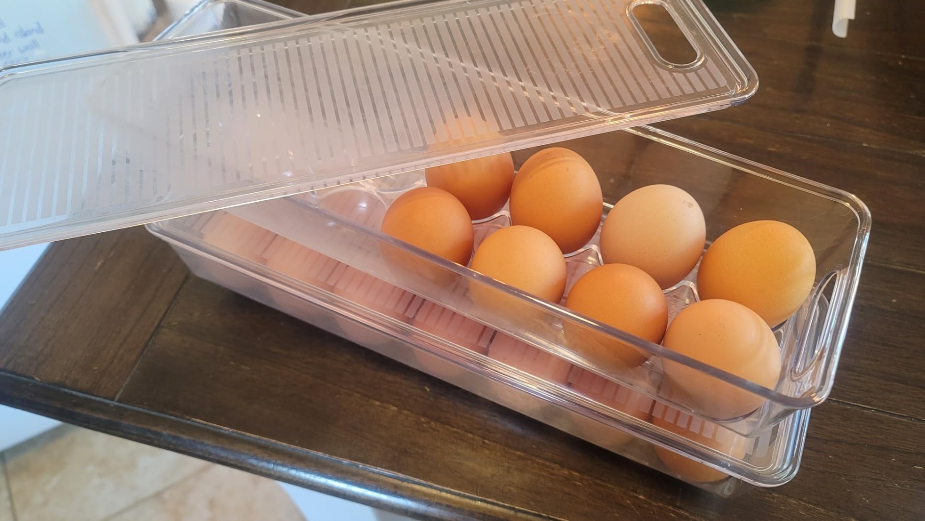 Vtopmart Egg Container Holders for Refrigerator - Clear Stackable Trays for 14 Eggs, Plastic Storage Bins for Fridge Organization (2 Pack) - Customer Photo 2