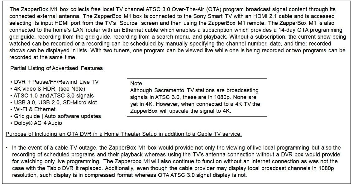 ZapperBox M1 ATSC 3.0 OTA Dual Tuner + DVR + Gateway with 4K, HDR, and Channel Guide - Customer Photo 1