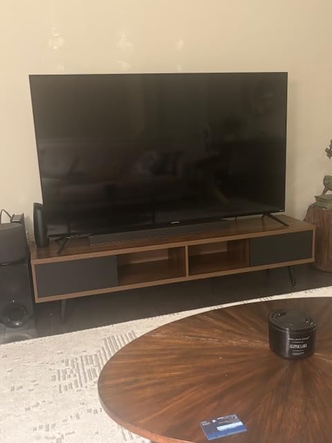 Bestier Mid Century Modern TV Stand for 85 inch tv, Entertainment Center with Storage and Sliding Doors, 2 in 1 Long TV Cabinet for Living Room, Ancona Walnut - Customer Photo 2