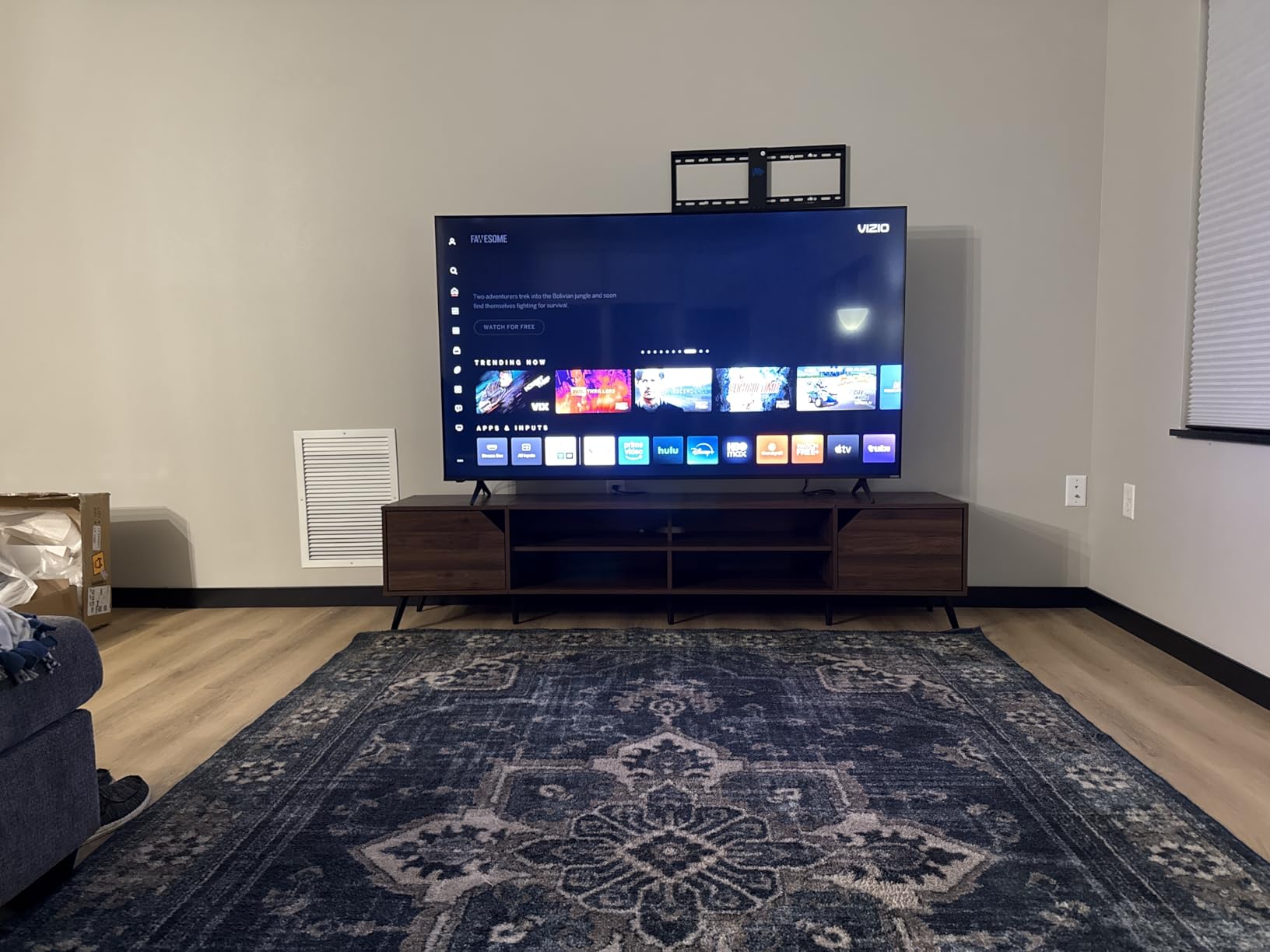 Walker Edison Nora Modern Minimal Open-Shelf TV Stand for TVs up to 90 Inches, 80 Inch, Dark Walnut - Customer Photo 1
