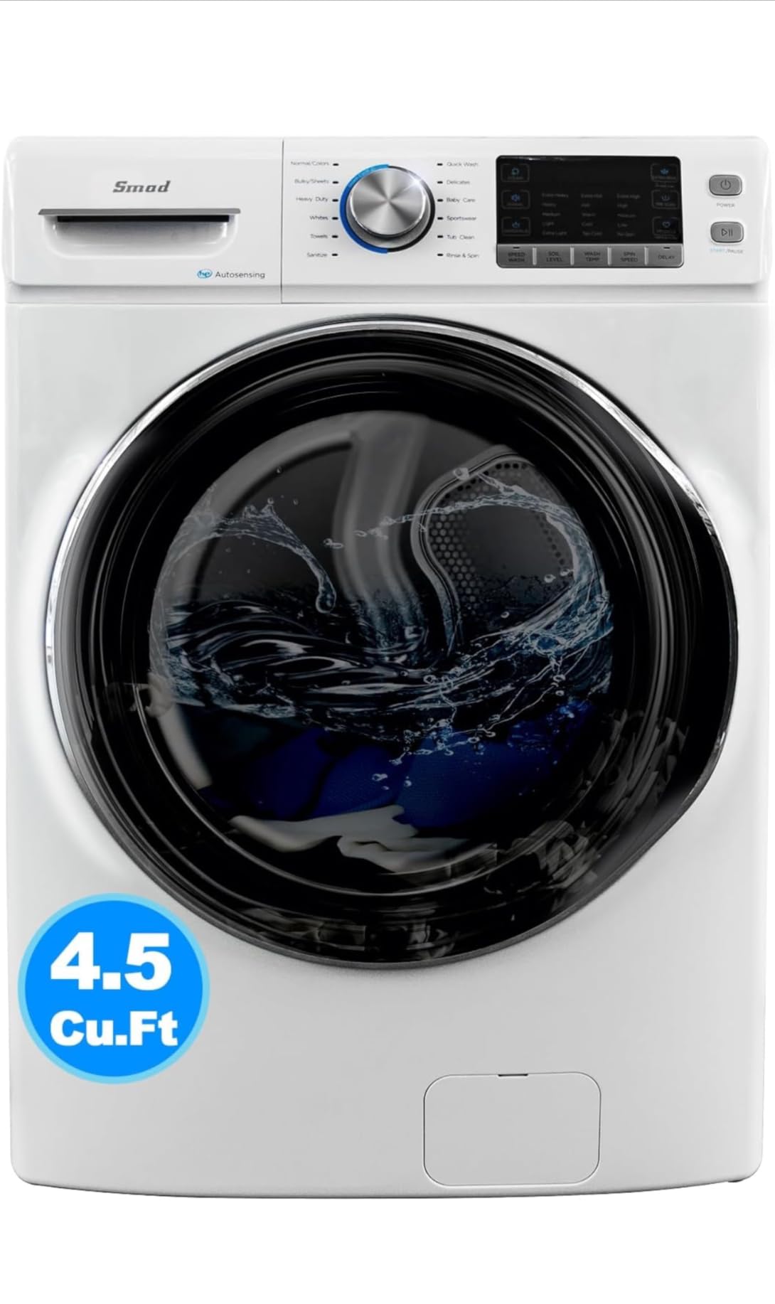 Smad 27 in. 4.5 Cu. Ft. Front Load Washing Machine with Quiet Inverter Motor, Steam and Water Plus Functions, Quick Wash, 12 Washing Cycles, 120V, White - Customer Photo 1
