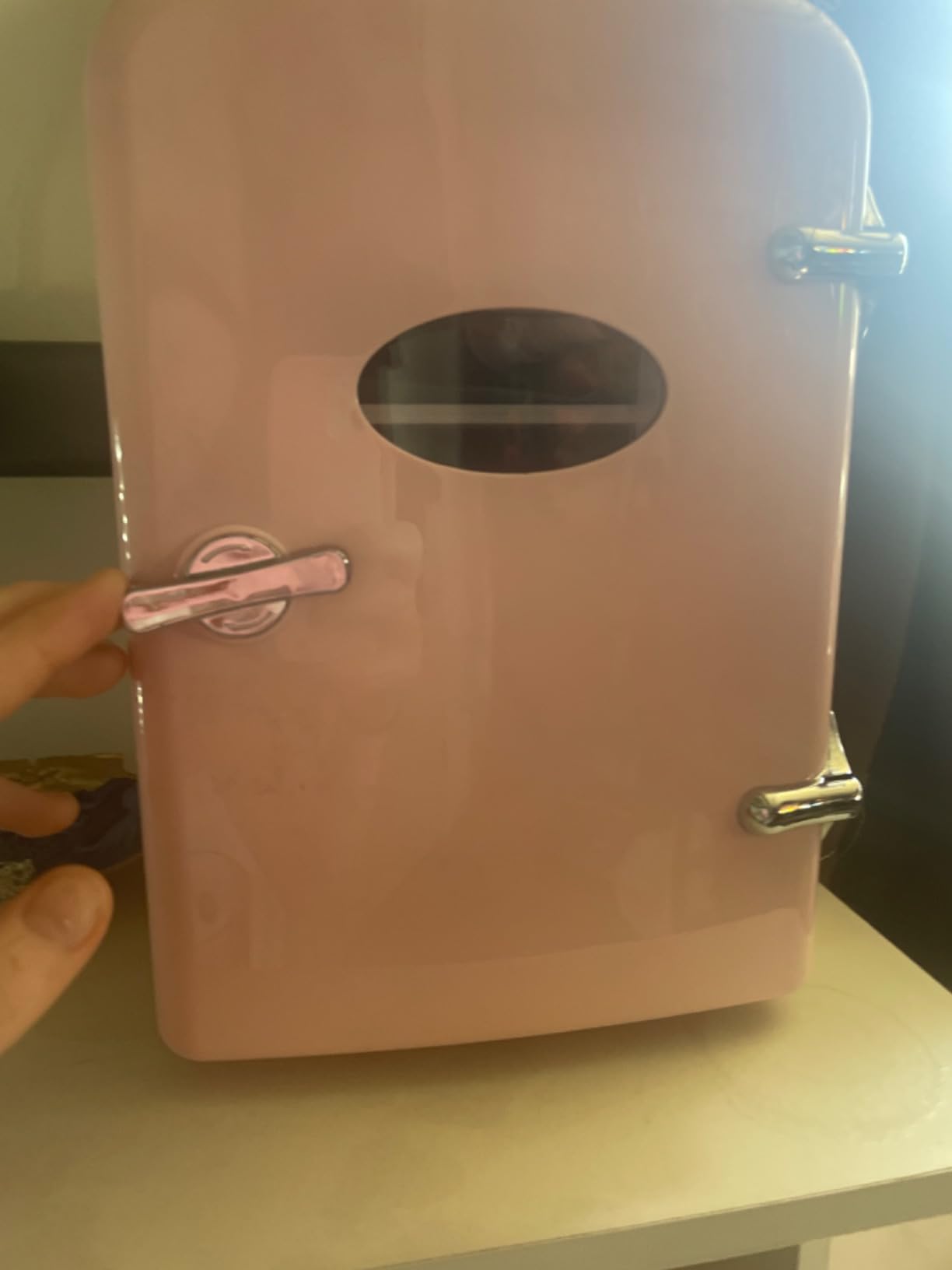 YSSOA Mini Fridge with Observation 4-Liter Six 12 oz Cans Portable Warmer & Cooler Compact Refrigerator, 100% Eco Friendly and Freon-Free, 4L with window, Pink - Customer Photo 1
