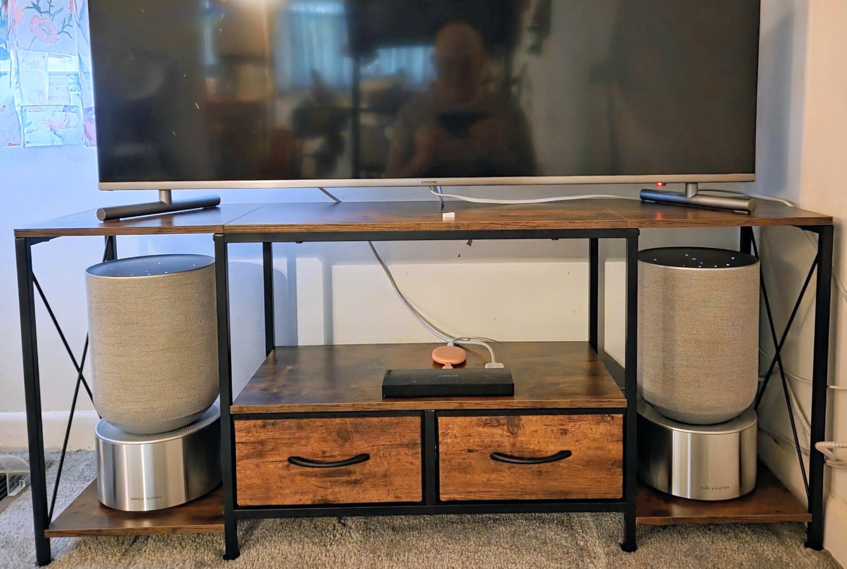 TV Stand with Fabric Drawer - Entertainment Center and Industrial TV Console Table with Open Storage Shelves for Living Room, Bedroom - 55.1 TV Stand with Fabric Drawer - Entertainment Center and Industrial TV Console Table with Open Storage Shelves for Living Room, Bedroom - 55.1