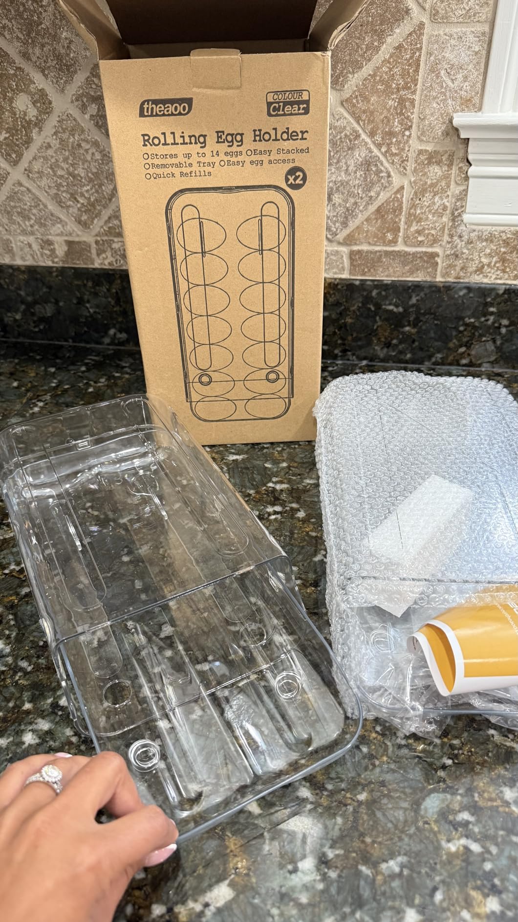 theaoo Egg Holder for Fridge, Automatic Rolling Egg Container for Refrigerator, Clear Plastic Egg Dispenser, Stackable Eggs Organizer with Quick Removable inner Tray For Organizers and Storage, 2Pack - Customer Photo 2
