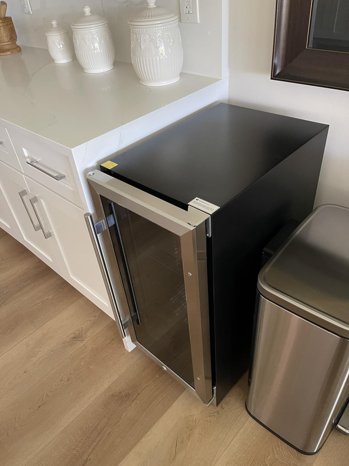 15 Inch Beverage Refrigerator Under Counter - 126 Cans Beverage Fridge with Glass Door for Beer Wine Soda - Built-in or Freestanding Wine Cooler with Safety Lock for Home Kitchen Bar - Customer Photo 1