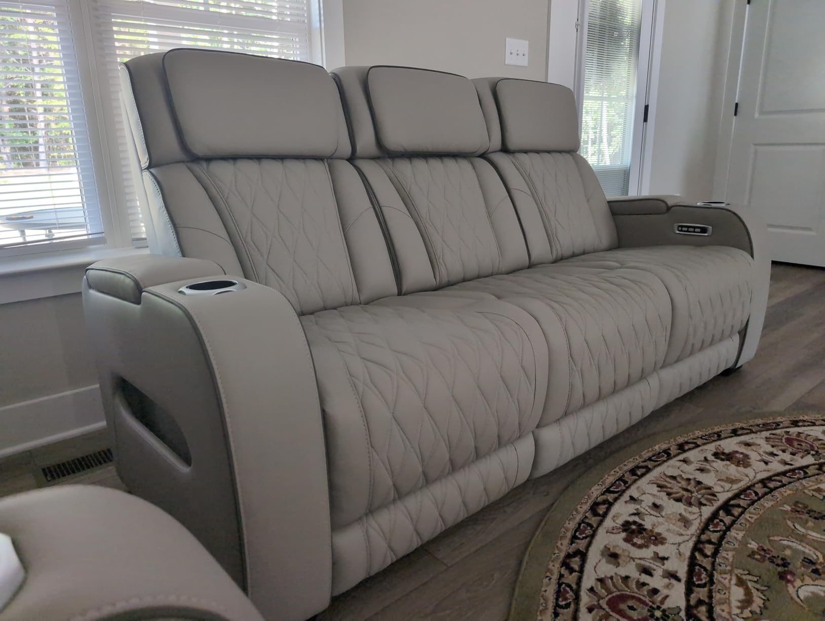 Signature Design by Ashley Boyington Contemporary Leather Match Power Reclining Sofa with USB Charging Ports, LED Lights and Adjustable Headrest, Light Gray Customer Review Signature Design by Ashley Boyington Contemporary Leather Match Power Reclining Sofa with USB Charging Ports, LED Lights and Adjustable Headrest, Light Gray - Customer Photo 1