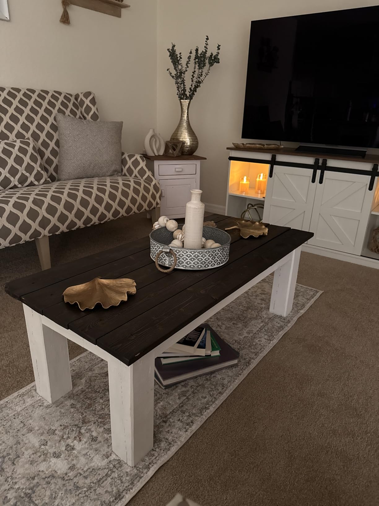 JUMMICO TV Stand for 65 Inch TV, Entertainment Center with Storage Cabinets and Sliding Barn Doors, Mid Century Modern Media TV Console Table for Living Room Bedroom (Pale Gray) - Customer Photo 2
