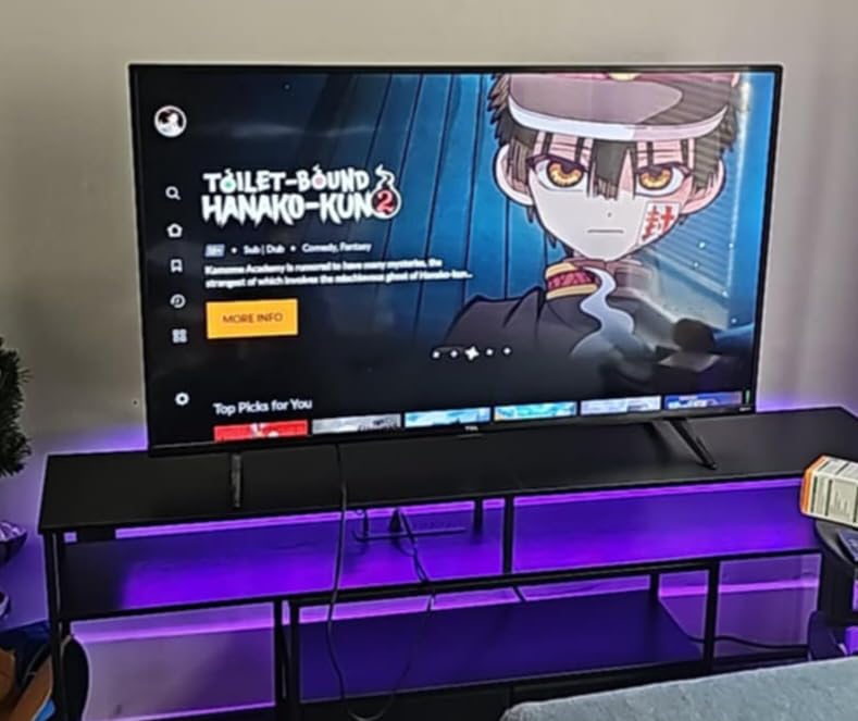 Huuger TV Stand for 65, 70 Inch TV, Entertainment Center with Power Outlets and LED Lights, TV Console for Living Room, Media Console with Drawers and Shelves, Rustic Brown - Customer Photo 2