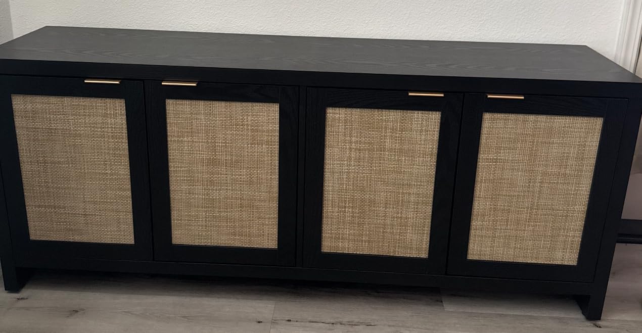 SICOTAS TV Stand for Living Room Boho Entertainment Center for Bedroom with 4 Rattan Cabinets Farmhouse Television Stands with Storage Large Media Console Table for TVs up to 45 50 55 60 65 Inch - Customer Photo 1