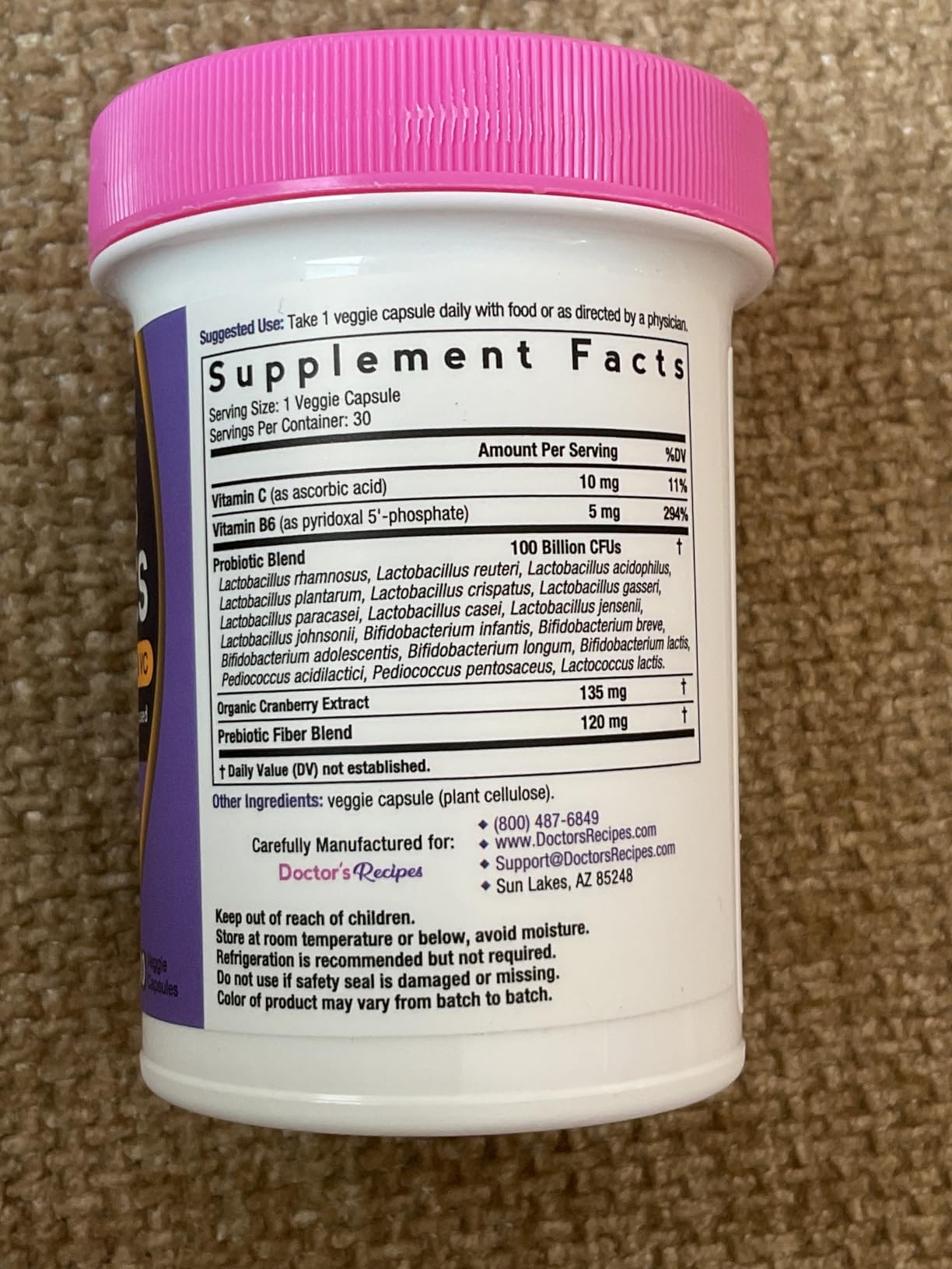 Doctor's Recipes Probiotics for Women, 100 Billion CFU, 18 Probiotic Strains, Prebiotics, Cranberry, P-5-P & VC, Vaginal, Digestive, Mood, Urinary Tract Health, Shelf-Stable, 30 Vegan Caps - Customer Photo 3