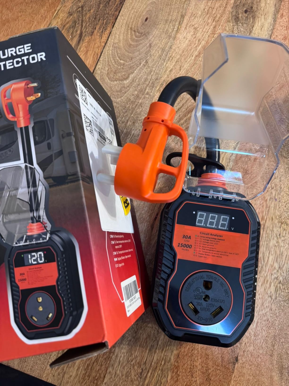 15,000J RV Surge Protector 30 Amp with LED Display, 30 Amp RV Surge Protector with Voltage Monitoring, Clear Error Codes, Comprehensive Detection, IP68 Waterproof Cover Customer Review 15,000J RV Surge Protector 30 Amp with LED Display, 30 Amp RV Surge Protector with Voltage Monitoring, Clear Error Codes, Comprehensive Detection, IP68 Waterproof Cover - Customer Photo 1