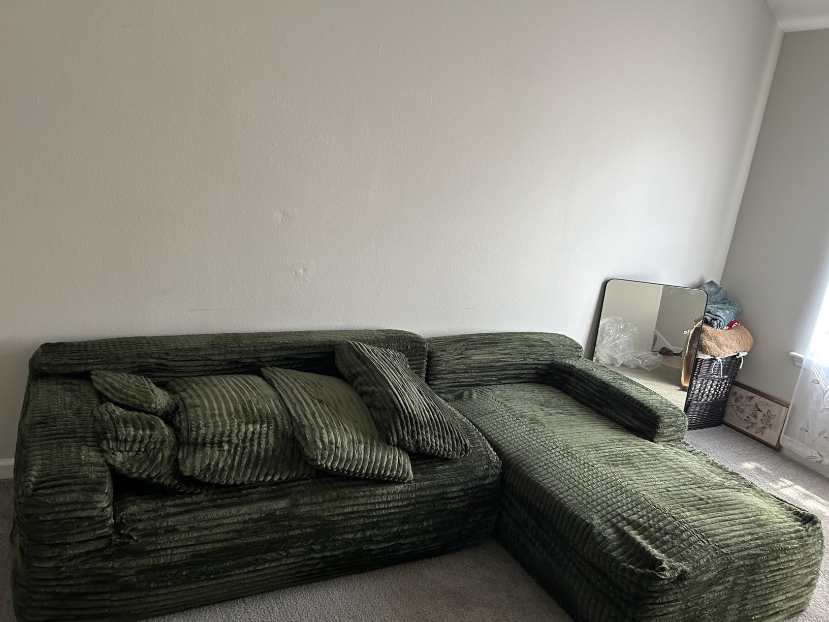 105 Inch Cloud Sectional Couch,Modern Modular Sectional Sofa with Deep Seat,Corduroy Boneless Couches with L-Shape Chaise for Living Room Bedroom,No Assembly Required (Black, Left Facing Chaise) Customer Review 105 Inch Cloud Sectional Couch,Modern Modular Sectional Sofa with Deep Seat,Corduroy Boneless Couches with L-Shape Chaise for Living Room Bedroom,No Assembly Required (Black, Left Facing Chaise) - Customer Photo 2
