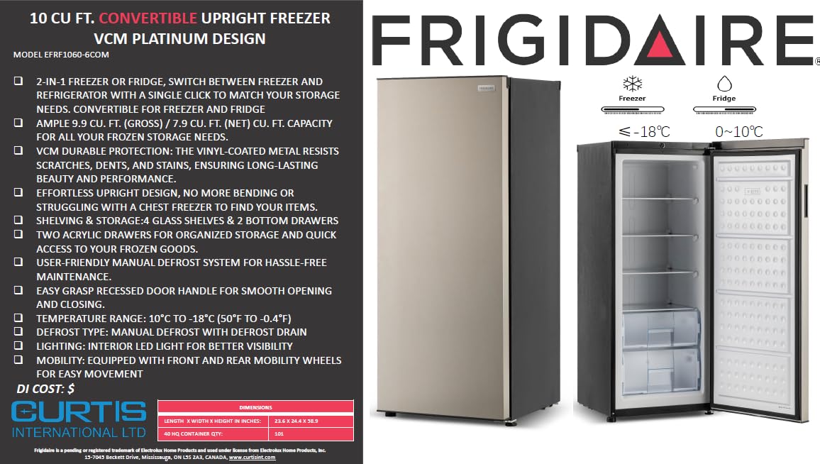 Frigidaire 10 Cu. Ft. Upright Convertible Fridge/Freezer, Reversible Door, Removable Glass Shelves, Adjustable Controls, Platinum Finish - Customer Photo 1