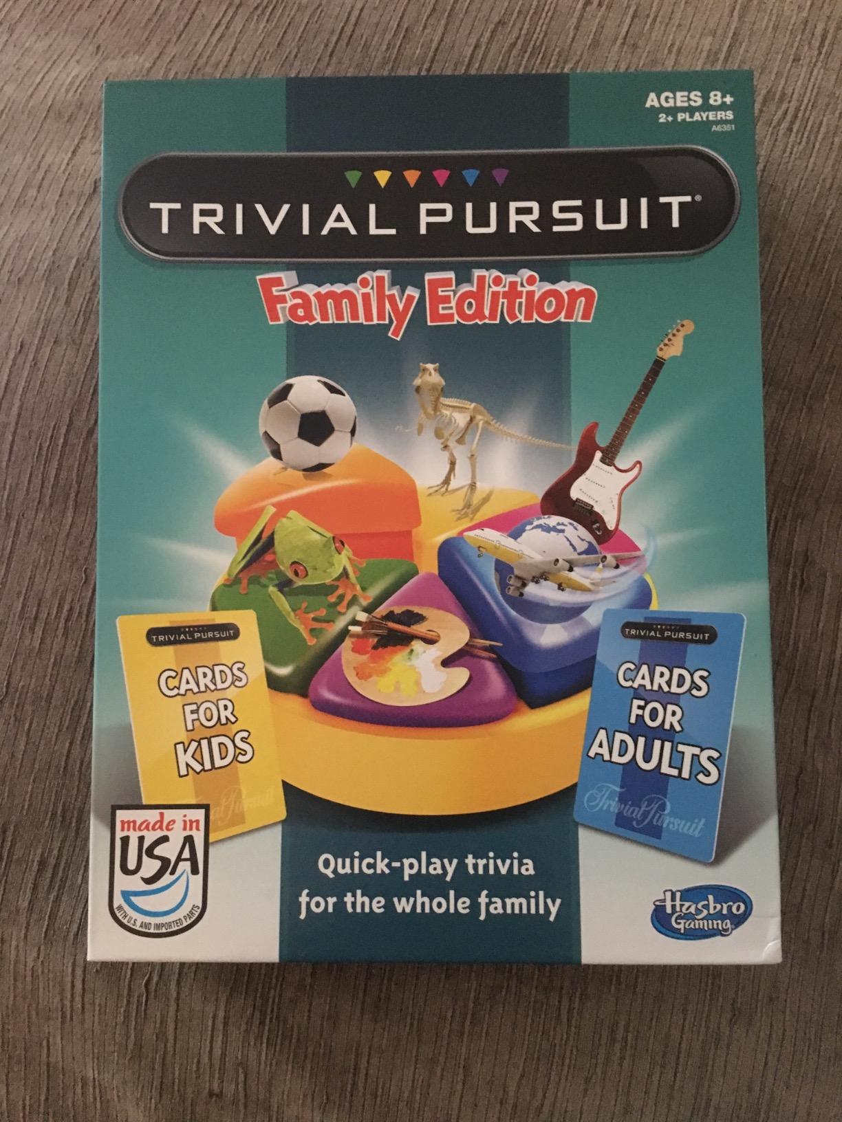 Hasbro Gaming Trivial Pursuit Game: Family Edition Board Game, Family Trivia Games for Adults and Kids, 2+ Players, Ages 8+ (Amazon Exclusive) - Customer Photo 1