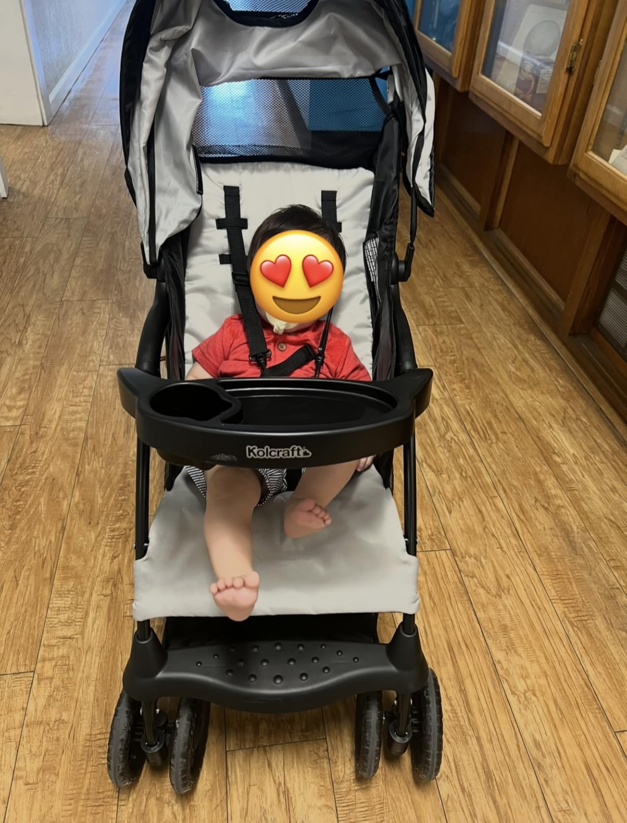 Kolcraft Cloud Plus Lightweight Umbrella Stroller for Toddlers with Reclining Seat, Large Storage Basket, Canopy, Infant & Parent Trays, Compact Fold for Summer Travel, Durable Frame, Slate Gray - Customer Photo 4