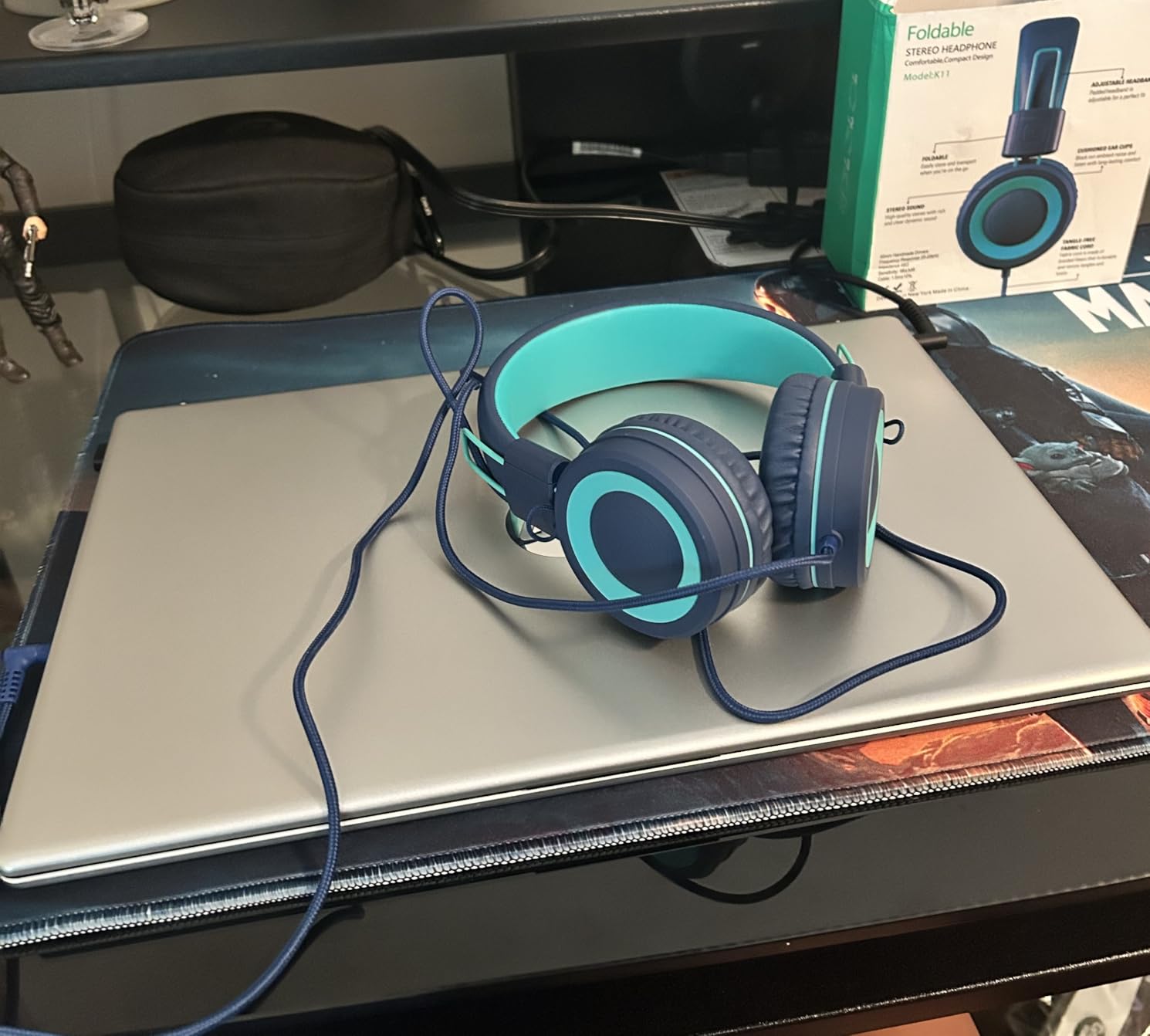 Kids Headphones - noot products K11 Foldable Stereo Tangle-Free 3.5mm Jack Wired Cord On-Ear Headset for Children/Teens/Boys/Girls/Smartphones/School/Kindle/Airplane Travel/Plane/Tablet (Navy/Teal) - Customer Photo 3