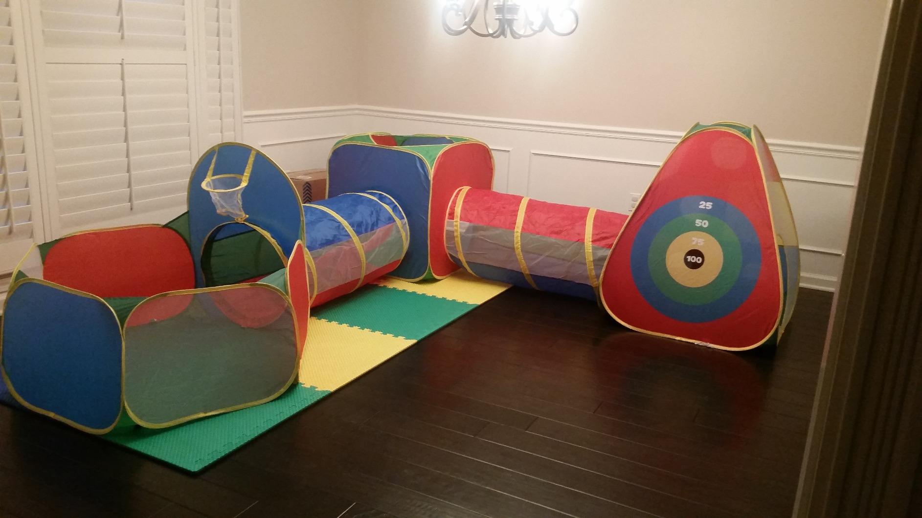 Hide N Side 5pc Kids Ball Pit Tents and Tunnels, Toddler Jungle Gym Play Tent with Play Crawl Tunnel Toy, for Boys Babies Infants Children, Indoor Outdoor Gift, Target Game w/ 4 Dart Balls - Customer Photo 1