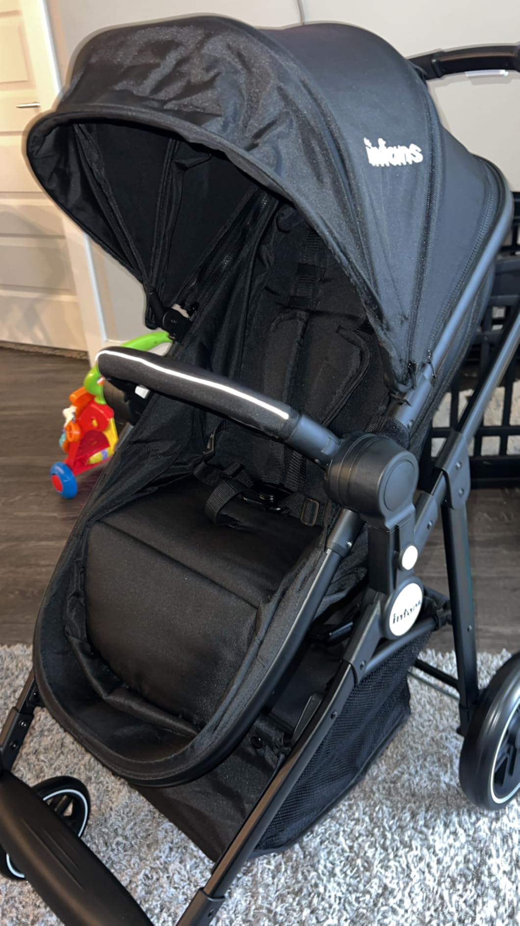 INFANS 2 in 1 Baby Stroller, High Landscape Infant Stroller & Reversible Bassinet Pram, Foldable Pushchair with Adjustable Canopy, Storage Basket, Cup Holder, Suspension Wheels (Black) - Customer Photo 1