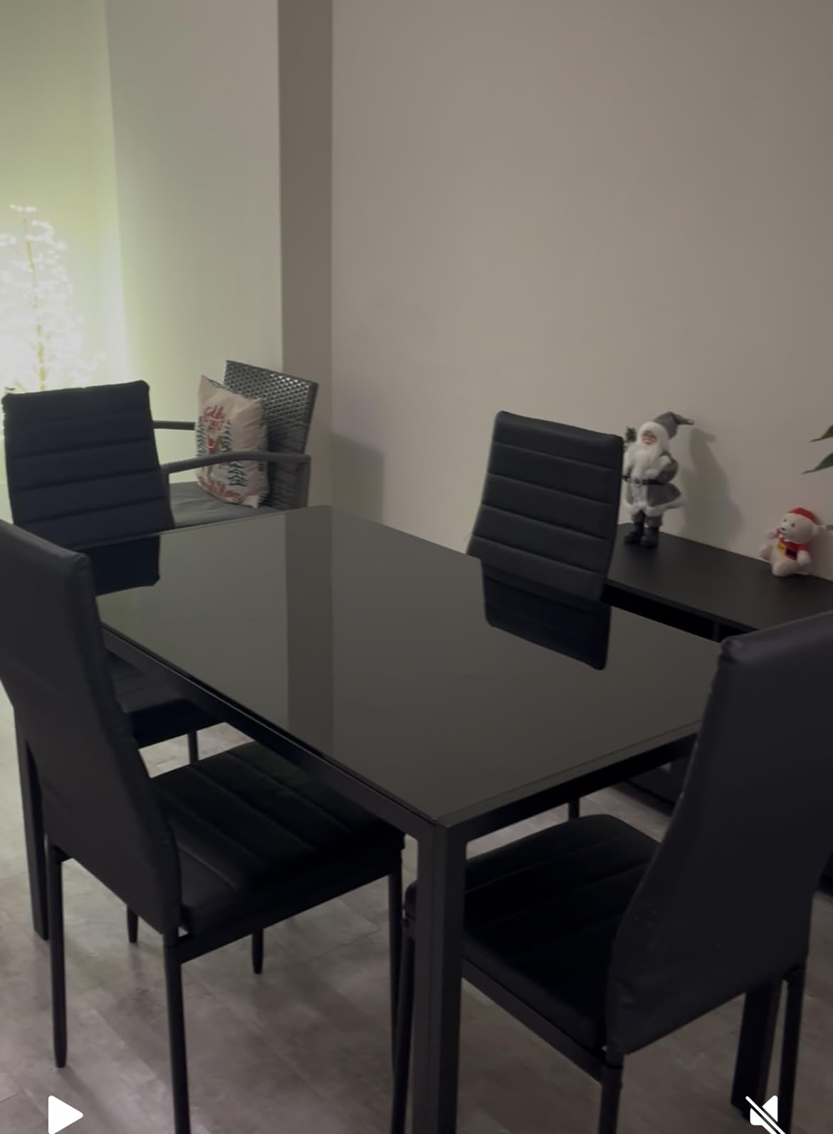 FDW | 5-Piece Dining Table Set | Black | Glass Kitchen Table with 4 Upholstered Chairs and Faux Leather Cushions | Space-Saving and Modern Design | for Dining Room, Easy to Assemble - Customer Photo 1