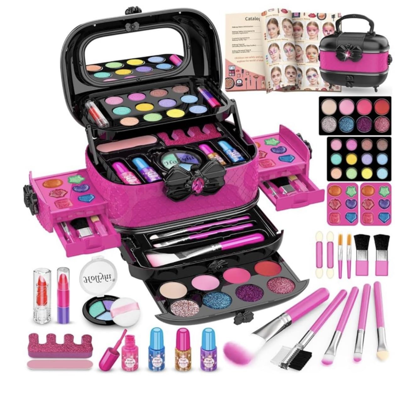 Hollyhi 58 Pcs Kids Makeup Kit for Girl, Princess Toys Real Washable Cosmetic Set with Mirror, Kids Makeup Sets for Girls, Play Make Up Birthday Gifts for 3 4 5 6 7 8 9 10 11 12 Years Old Kid (Rose) - Customer Photo 2