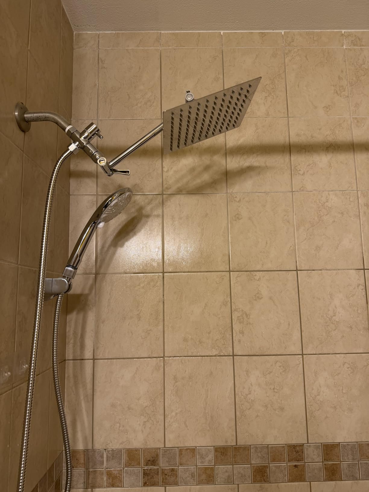 10 Inch High Pressure Rainfall Shower Head/Handheld Shower Combo with 11 Inch Extension Arm, 9 Settings Adjustable Anti-leak with Holder/Hose, Height/Angle Adjustable, Chrome - Customer Photo 1