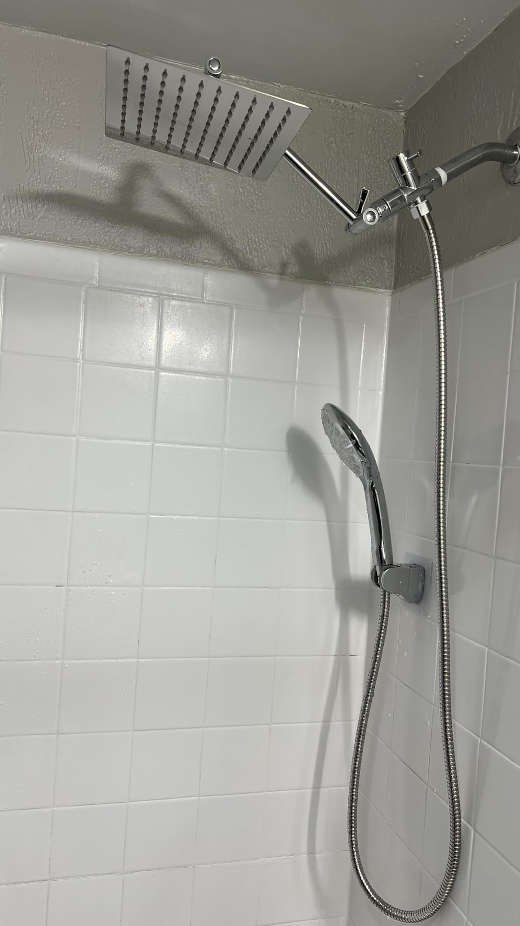 10 Inch High Pressure Rainfall Shower Head/Handheld Shower Combo with 11 Inch Extension Arm, 9 Settings Adjustable Anti-leak with Holder/Hose, Height/Angle Adjustable, Chrome - Customer Photo 3