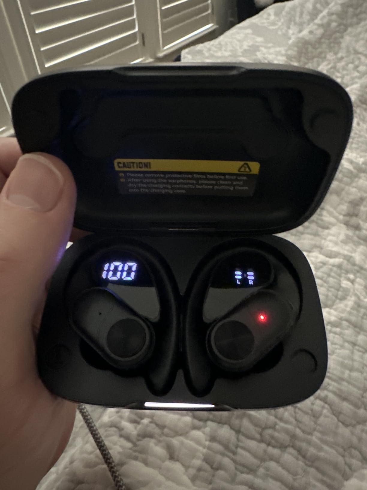 PocBuds Bluetooth Headphones Wireless Earbuds 80hrs Playtime Wireless Charging Case Digital Display Sports Ear Buds with Earhook Deep Bass IPX7 Waterproof Over-Ear Earphones for TV Phone Laptop Black - Customer Photo 2