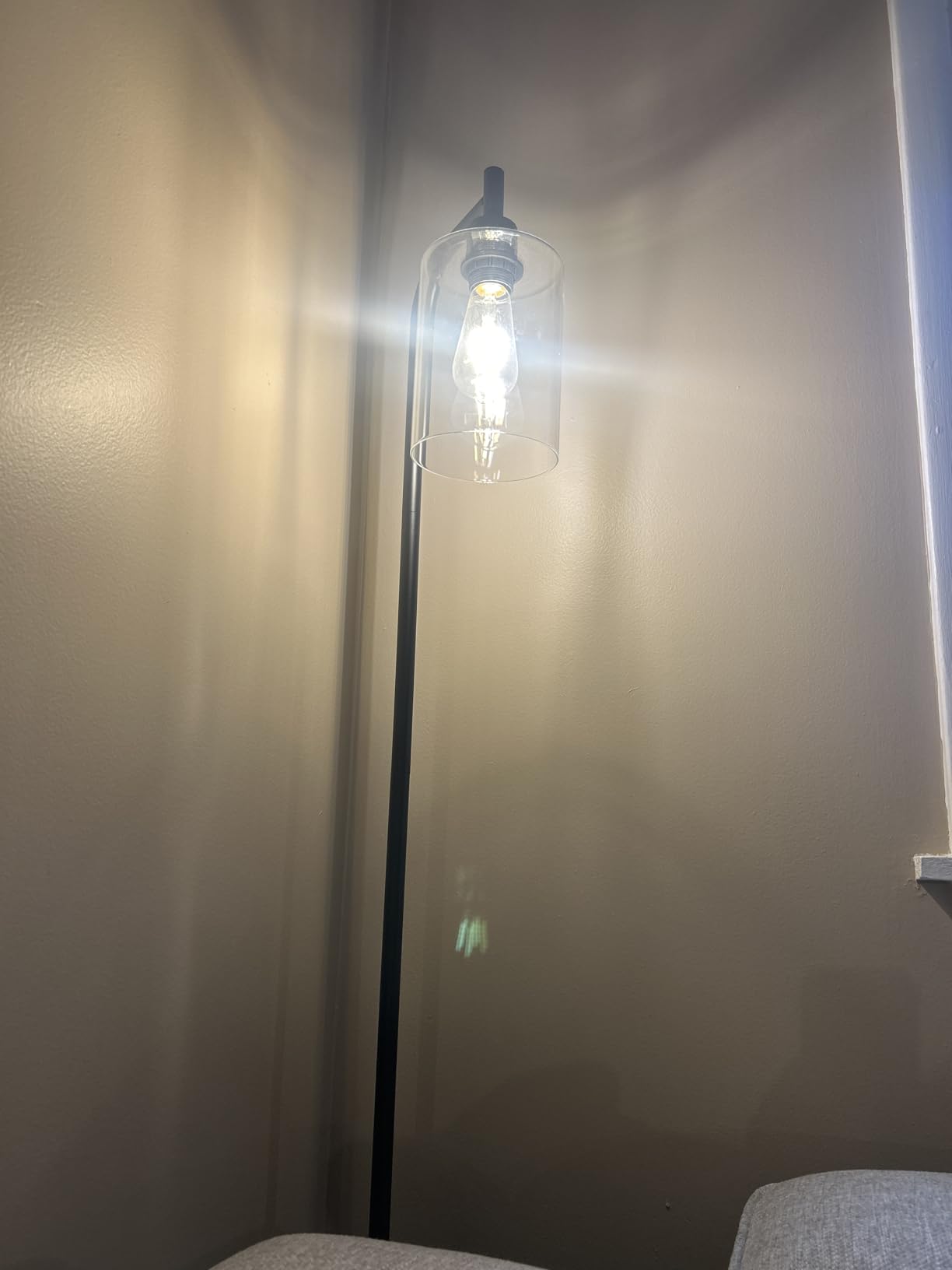 Industrial Floor Lamp with Glass Shade - Black, LED Bulbs, Foot Pedal Switch, Easy Assembly - Customer Photo 4
