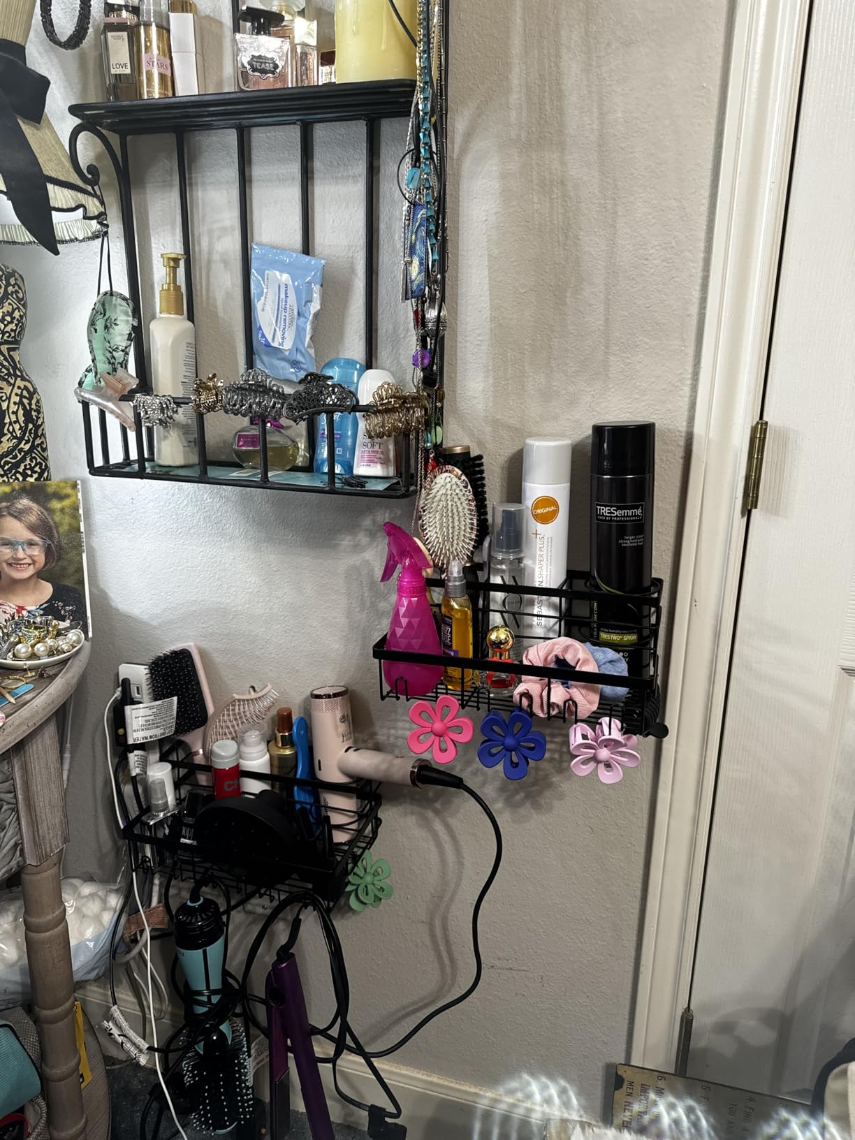 Hair Tool Organizer - Bathroom Coutertop Organizer Hair Dryer Holder, Vanity Caddy with 3 Insatllation Ways for Hair Dryer Accessories, Makeup, Tooletries and More - Customer Photo 1