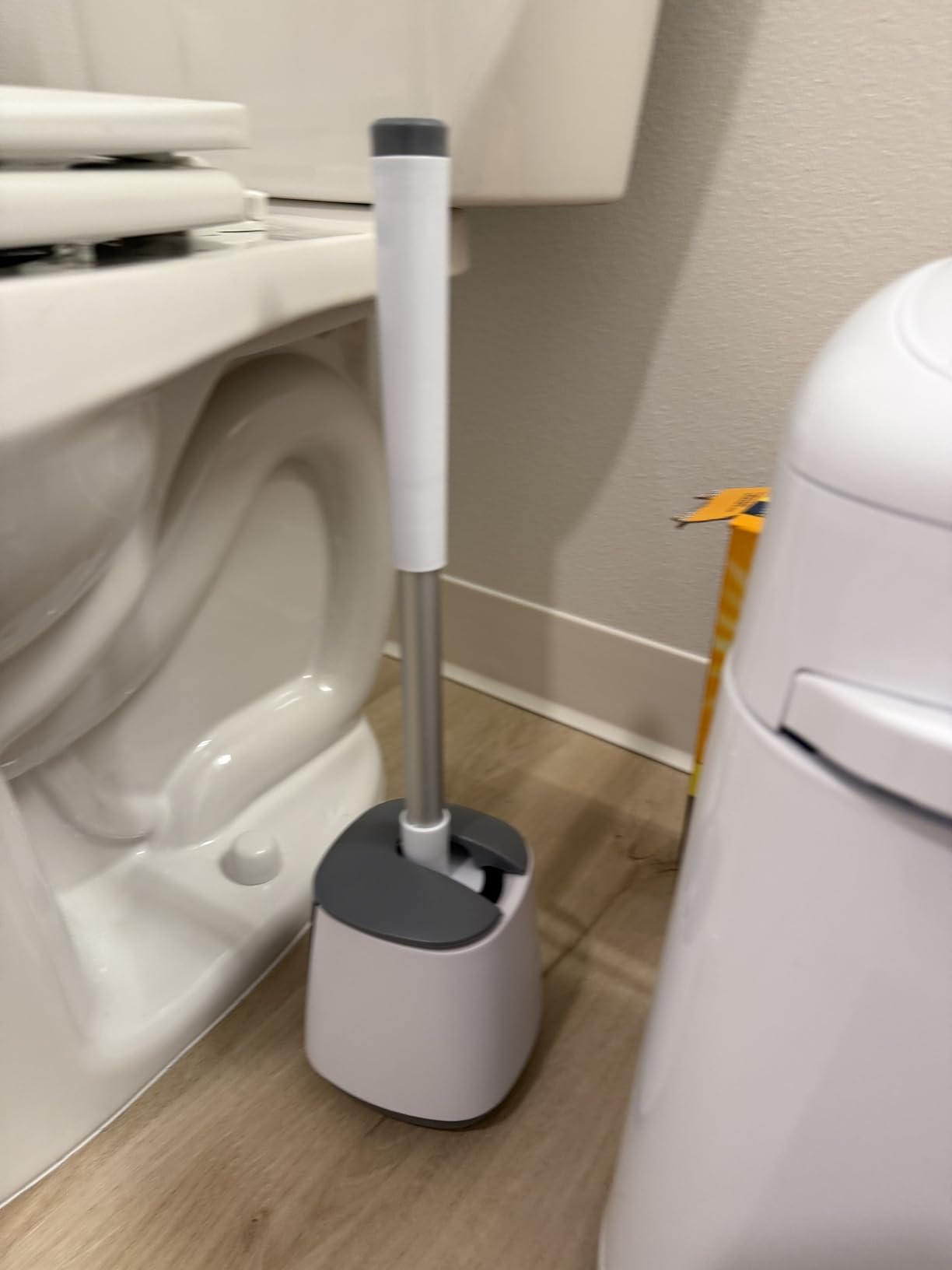 SetSail Toilet Brush and Holder, Self Closing Lid Toilet Bowl Brushes Holder and Extra Long Handle Ventilated Toilet Brush Set for Bathroom Cleaning, Nylon Bristles, White & Grey - Customer Photo 1