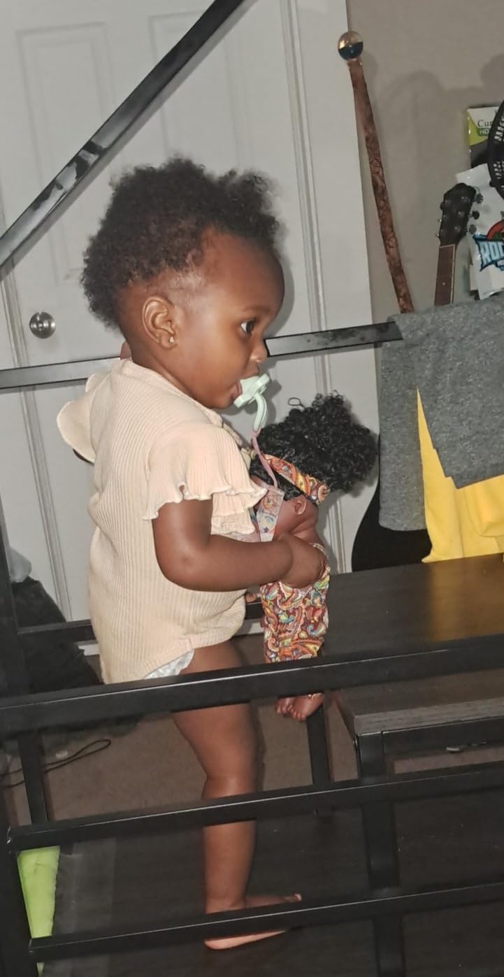 Nice2you Black Baby Doll, 10 inch American African Girl Doll with Dress, Realistic Reborn for Kids Aged 2 3 4 5 6, Silicone Small Toy Curly Hair Birthday Gift, Brown, BD-1 - Customer Photo 4