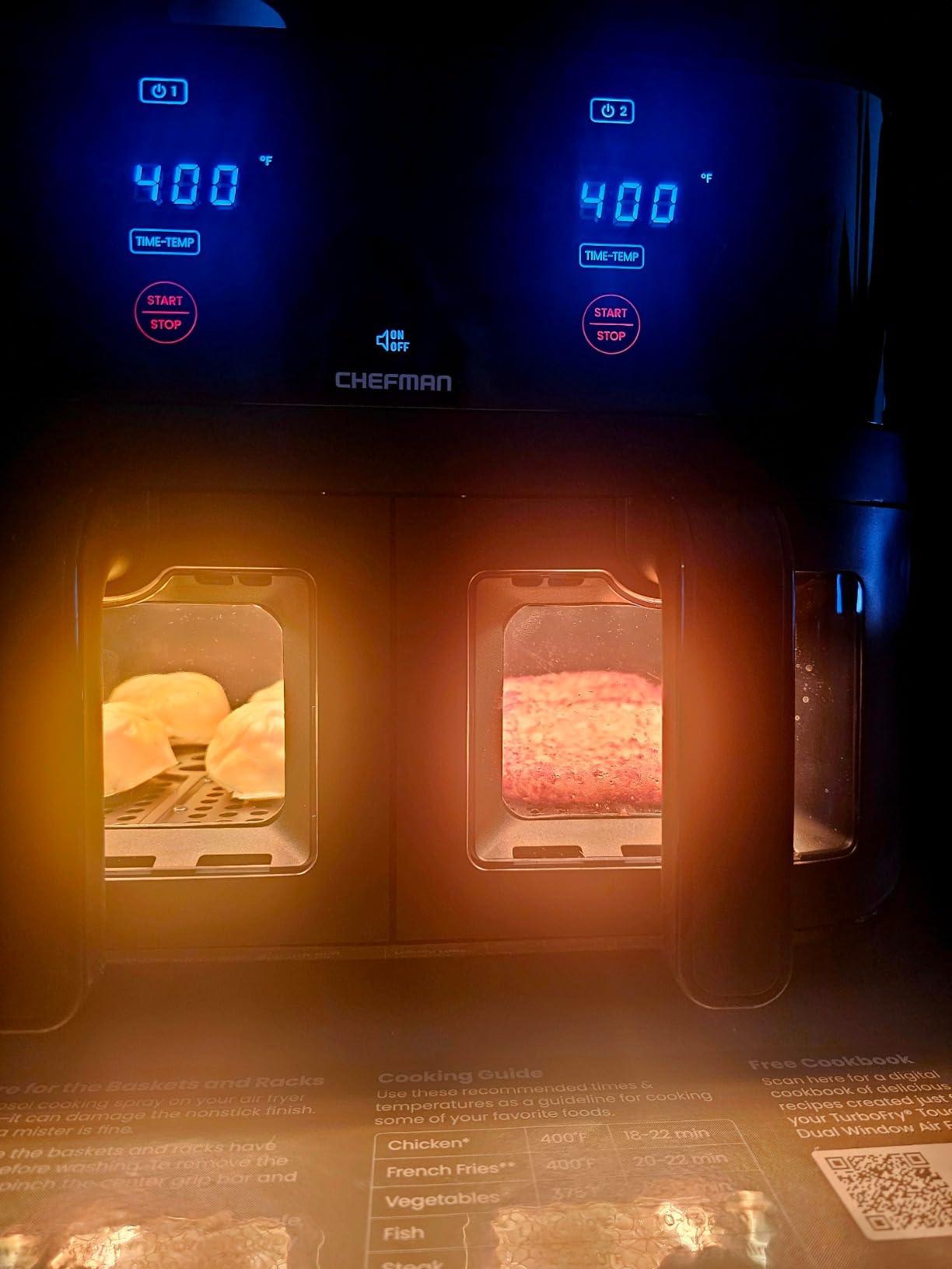 CHEFMAN 6 Quart Dual Basket Air Fryer Oven with Easy View Windows, Sync Finish, Hi-Fry, Auto Shutoff, 2 Independent 3Qt Nonstick Dishwasher Safe Frying Baskets, Digital Double Air Fryer - Black - Customer Photo 3