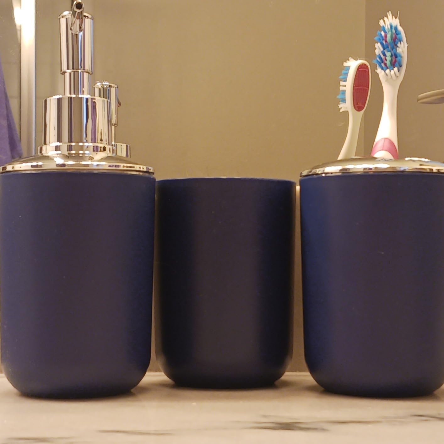 Black Bathroom Accessories Set 4 PCS, Black Bathroom Accessories, Plastic Soap Dispenser and Toothbrush Holder Set, Soap Dish and Mouthwash Cup, Boho Bathroom Decor, Bathroom Set - Customer Photo 2