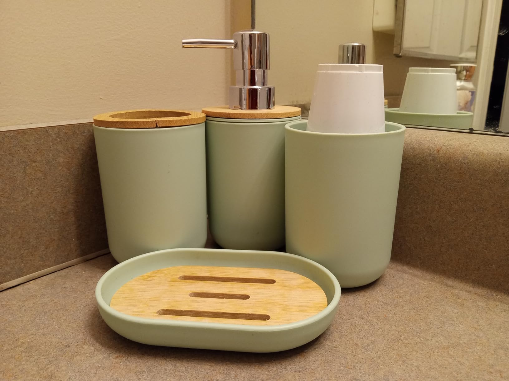 Black Bathroom Accessories Set 4 PCS, Black Bathroom Accessories, Plastic Soap Dispenser and Toothbrush Holder Set, Soap Dish and Mouthwash Cup, Boho Bathroom Decor, Bathroom Set - Customer Photo 4