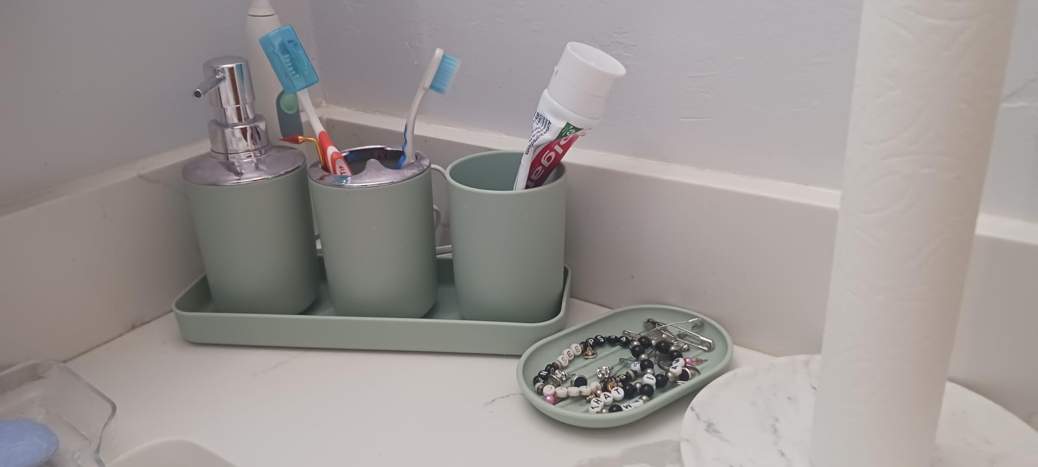 Black Bathroom Accessories Set, 10Pcs Bathroom Accessory Set with Trash Can, Soap Dispenser and Toothbrush Holder, Soap Dish, Cotton Ball & Qtip Holder, Toilet Brush Holder, Tissue Box Cover - Customer Photo 1