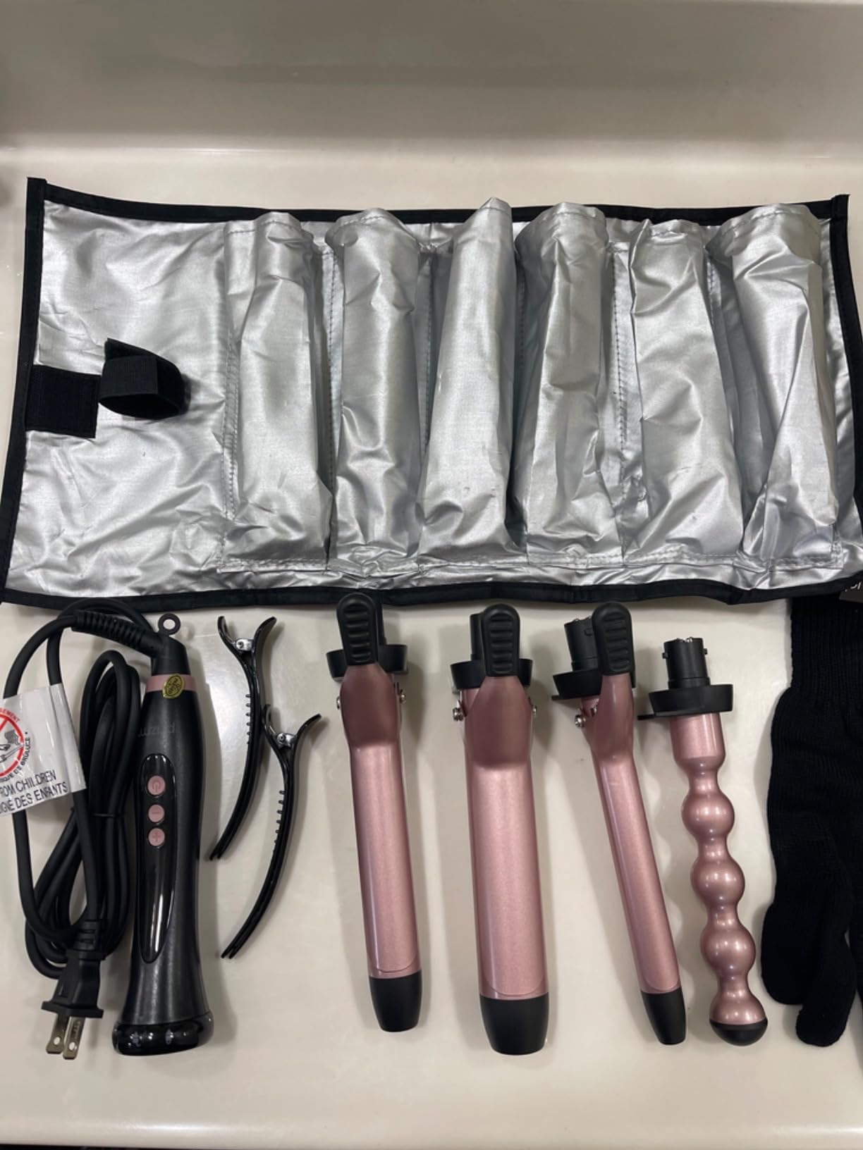 Prizm Pro Clamp Curling Iron Set,5 Interchangeable Barrel Curling Wand,Hair Wand 11 LCD Adjustable Temp,0.6 to 1.25 Inch,Bubble Wand,Tapered Curling Iron Travel Dual Voltage Rose Pink - Customer Photo 1