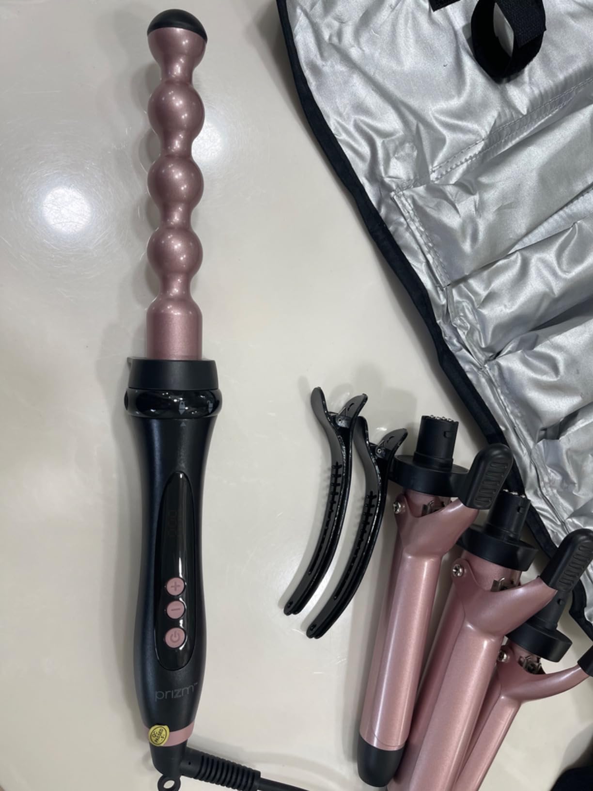 Prizm Pro Clamp Curling Iron Set,5 Interchangeable Barrel Curling Wand,Hair Wand 11 LCD Adjustable Temp,0.6 to 1.25 Inch,Bubble Wand,Tapered Curling Iron Travel Dual Voltage Rose Pink - Customer Photo 2