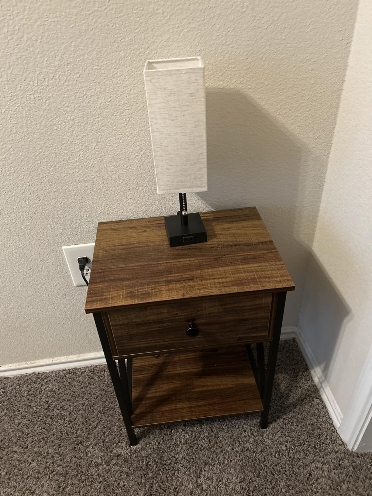 Bedside Table Lamps for Bedroom Set of 2 - Small Rectangular Nightstand Lamp with AC Outlet Charging Port, 3 Color Temperatures Desk Light with Bulb, Tabletop Reading Lamp for Living Room/Dorm/Office - Customer Photo 1