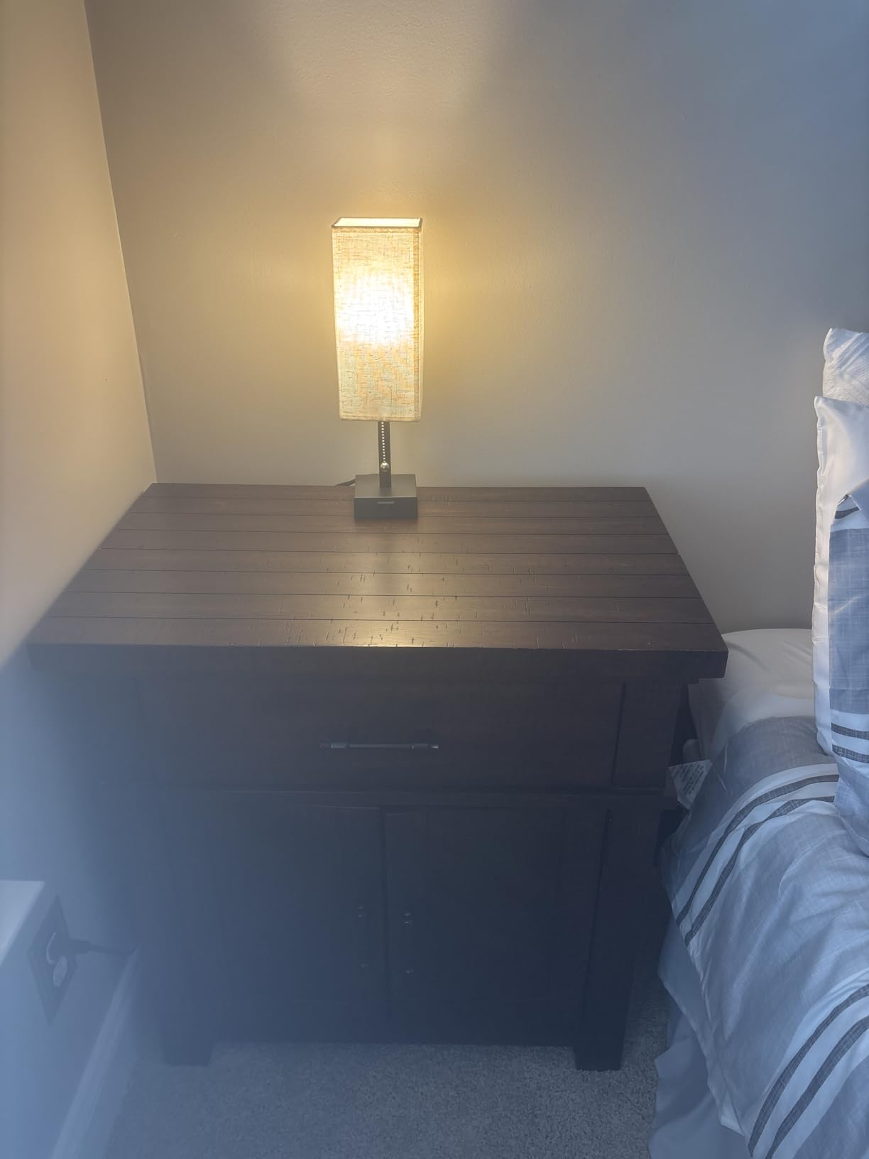 Bedside Table Lamps for Bedroom Set of 2 - Small Rectangular Nightstand Lamp with AC Outlet Charging Port, 3 Color Temperatures Desk Light with Bulb, Tabletop Reading Lamp for Living Room/Dorm/Office - Customer Photo 3