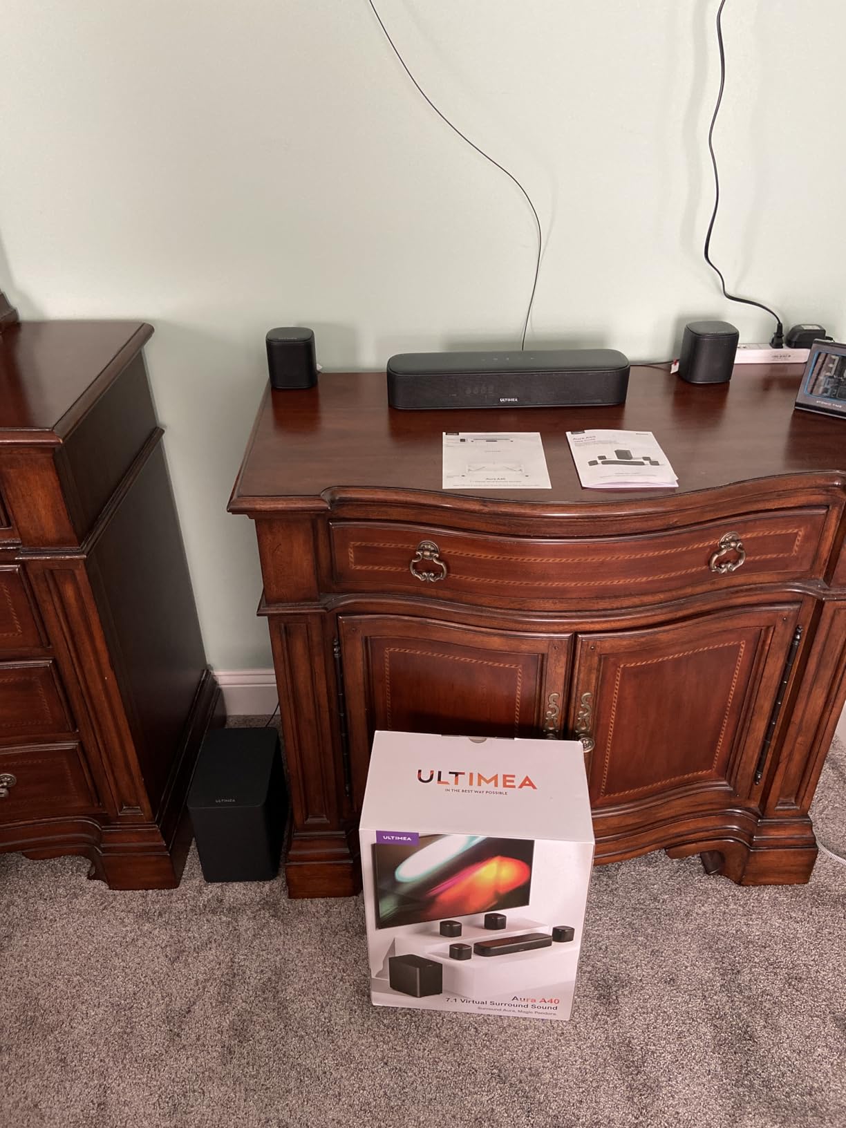 ULTIMEA 7.1ch Virtual Surround Sound Bar, Sound Bar for Smart TV with 4 Surround Speakers, Peak Power 330W, Surround Sound System for TV, App Control, TV Soundbar with Subwoofer, Opt/AUX/BT, Aura A40 - Customer Photo 5