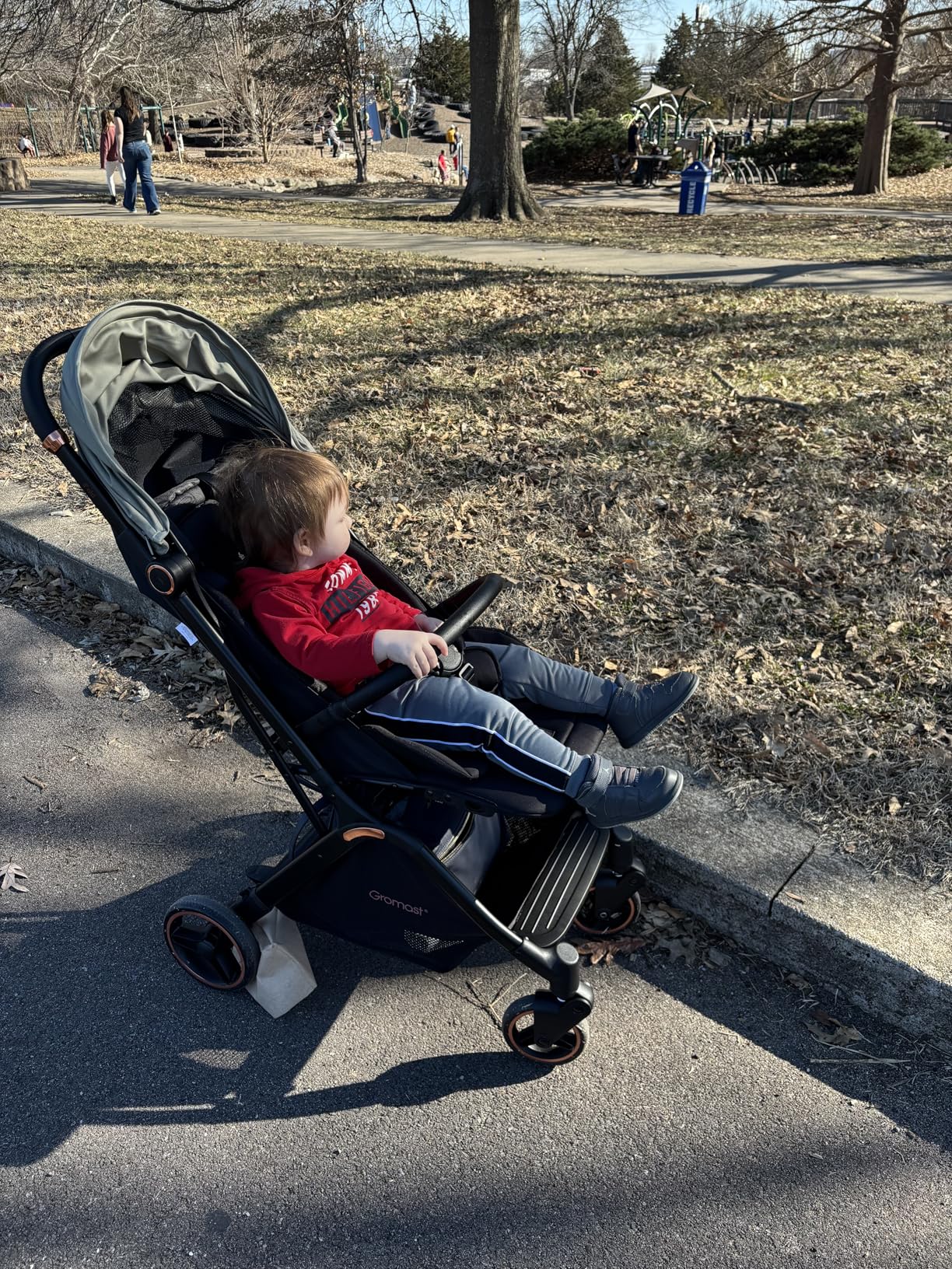 Gravity Folding Baby Stroller - Portable Travel Toddler Stroller w/Adjustable Backrest, Canopy & Cup Holder, Lightweight and UV Protected, One-Hand Automatic Folding - Khaki - Customer Photo 3