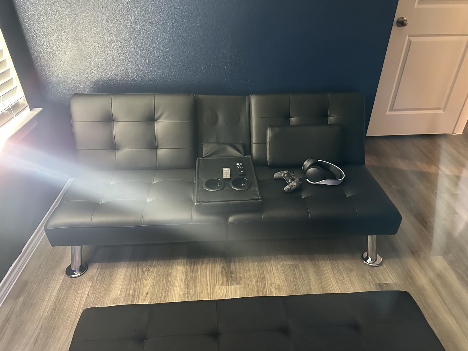 Homall Futon Sofa Bed, Leather Futon Couch with Removable Armrests, Adjustable Recliner Sleeper Sofa Bed with Dual Cup Holders for Living Room, Apartment, Office (Black) Customer Review Homall Futon Sofa Bed, Leather Futon Couch with Removable Armrests, Adjustable Recliner Sleeper Sofa Bed with Dual Cup Holders for Living Room, Apartment, Office (Black) - Customer Photo 1