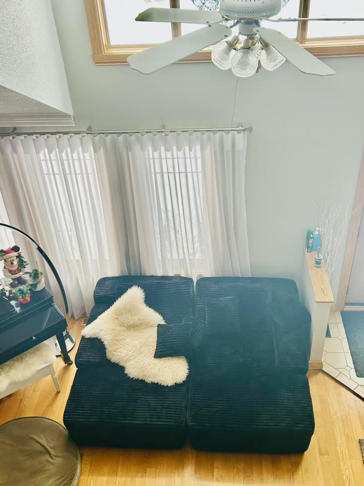 82'' Oversized Boneless Memory Foam Chaise Lounge Chair, Sofa Sleeper Large Convertible Comfy Cloud Couches Living Room, Black Plush Corduroy Sofa Bed. Customer Review 82'' Oversized Boneless Memory Foam Chaise Lounge Chair, Sofa Sleeper Large Convertible Comfy Cloud Couches Living Room, Black Plush Corduroy Sofa Bed. - Customer Photo 1